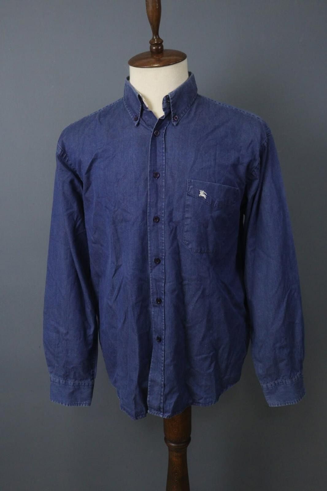 Designer Blueberry London Navy Lyocell Button Front Shirt Size XL Size US XL / EU 56 / 4 - 1 Thumbnail