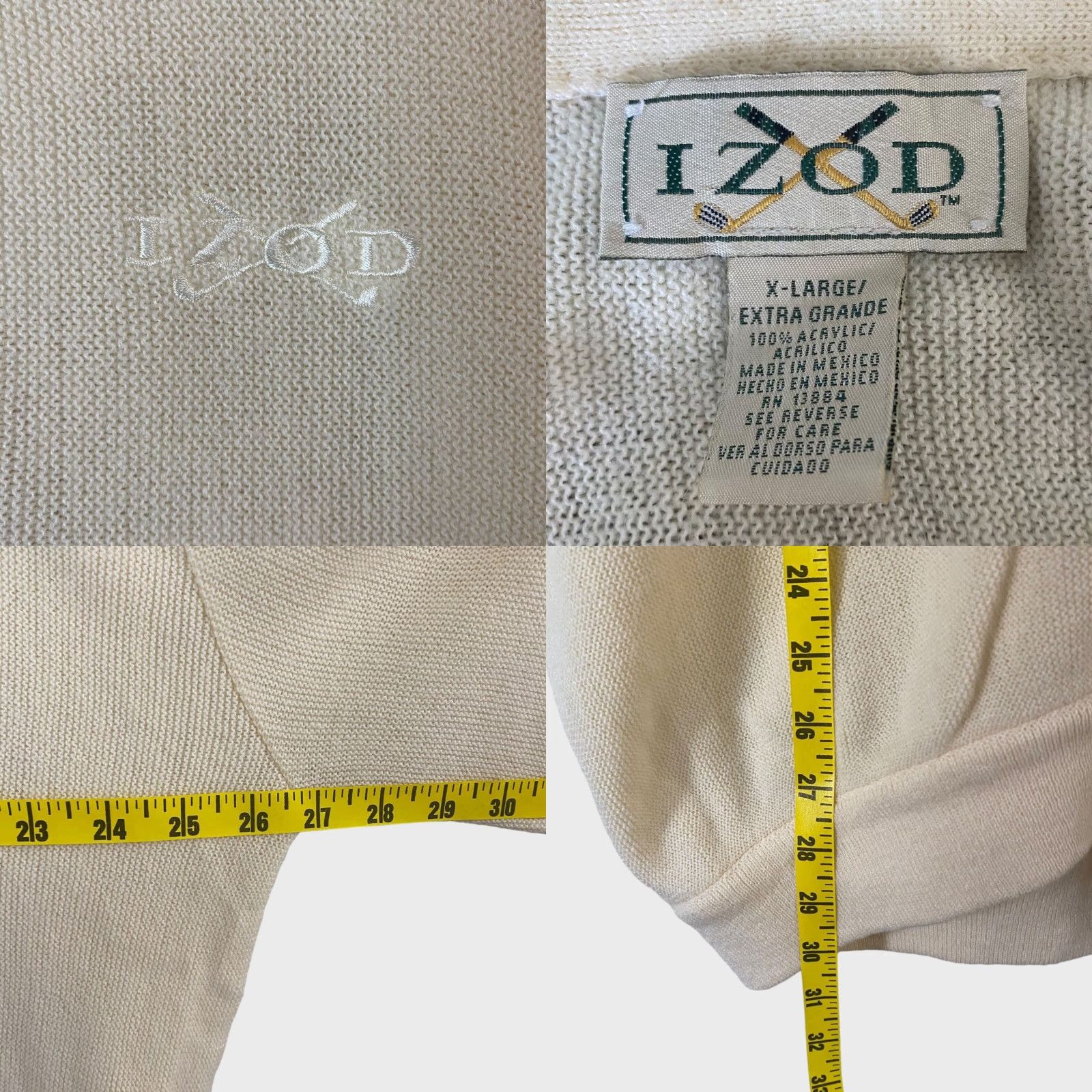 Izod VINTAGE IZOD Cardigan Sweater Golf Button-Front V-Neck Long Sleeve Mens XL Ivory Size US XL / EU 56 / 4 - 8 Thumbnail