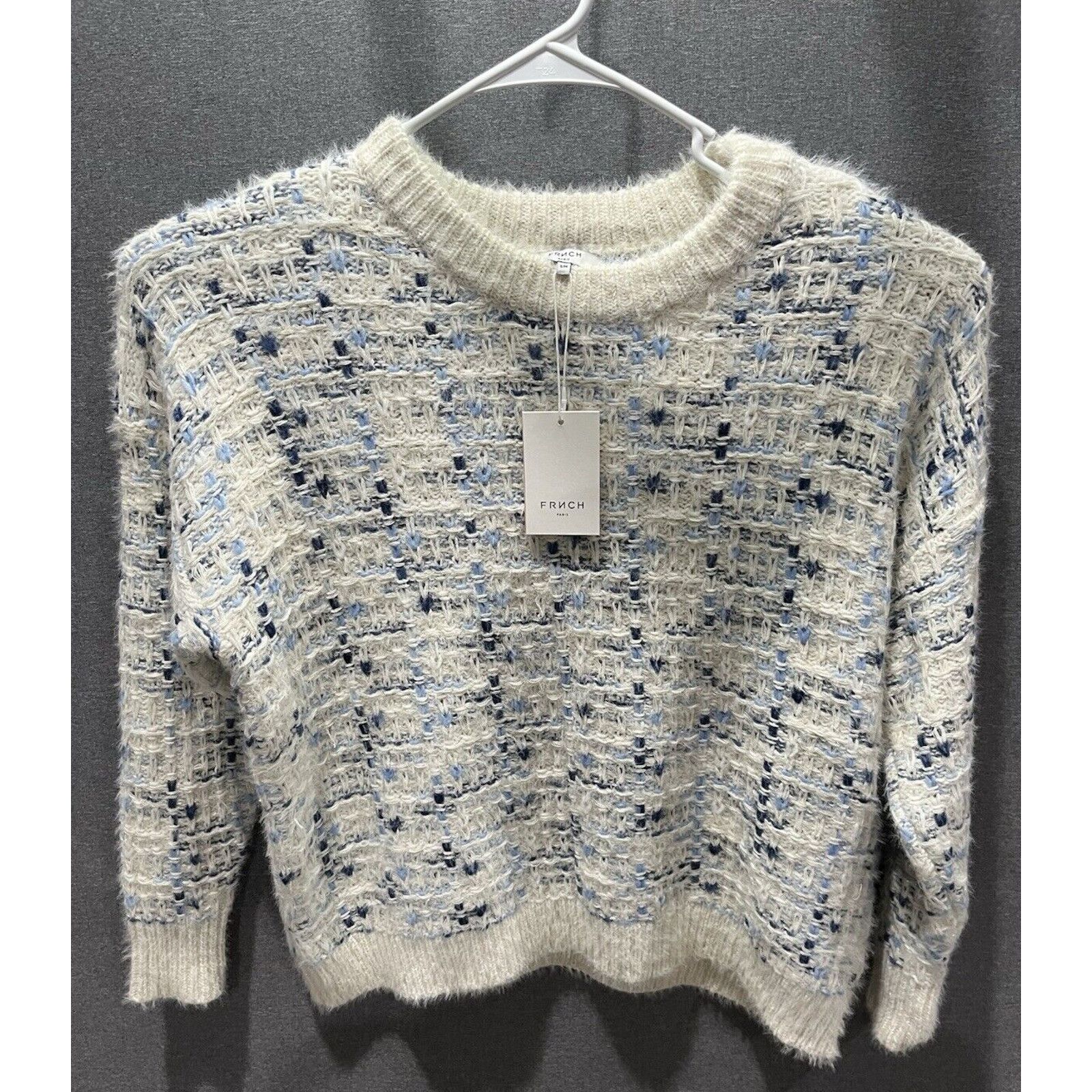 FRNCH NEW FRNCH Woven Knit Crewneck Sweater Cream Blue Size S/M Size S / US 4 / IT 40 - 1 Thumbnail