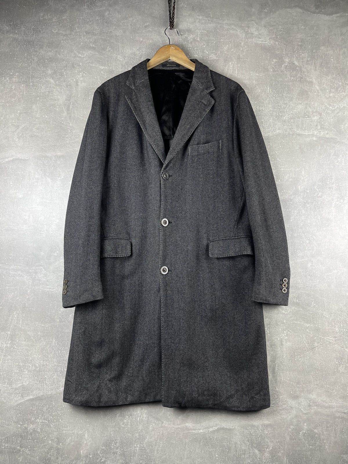 Boglioli Vintage Boglioli Herringbone Wool Overcoat Made In Italy Size US L / EU 52-54 / 3 - 1 Thumbnail