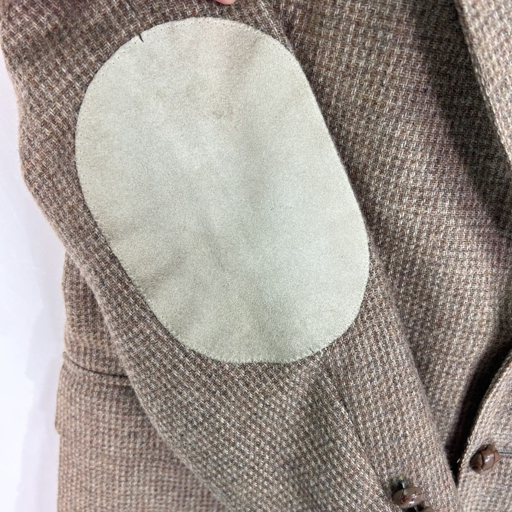 Farah VINTAGE Farah Blazer Shirt Jacket Brown 100% Wool Tweed Sports Jacket SZ 42L Lined Patch Elbows Mens JACKET Size 42R - 4 Thumbnail