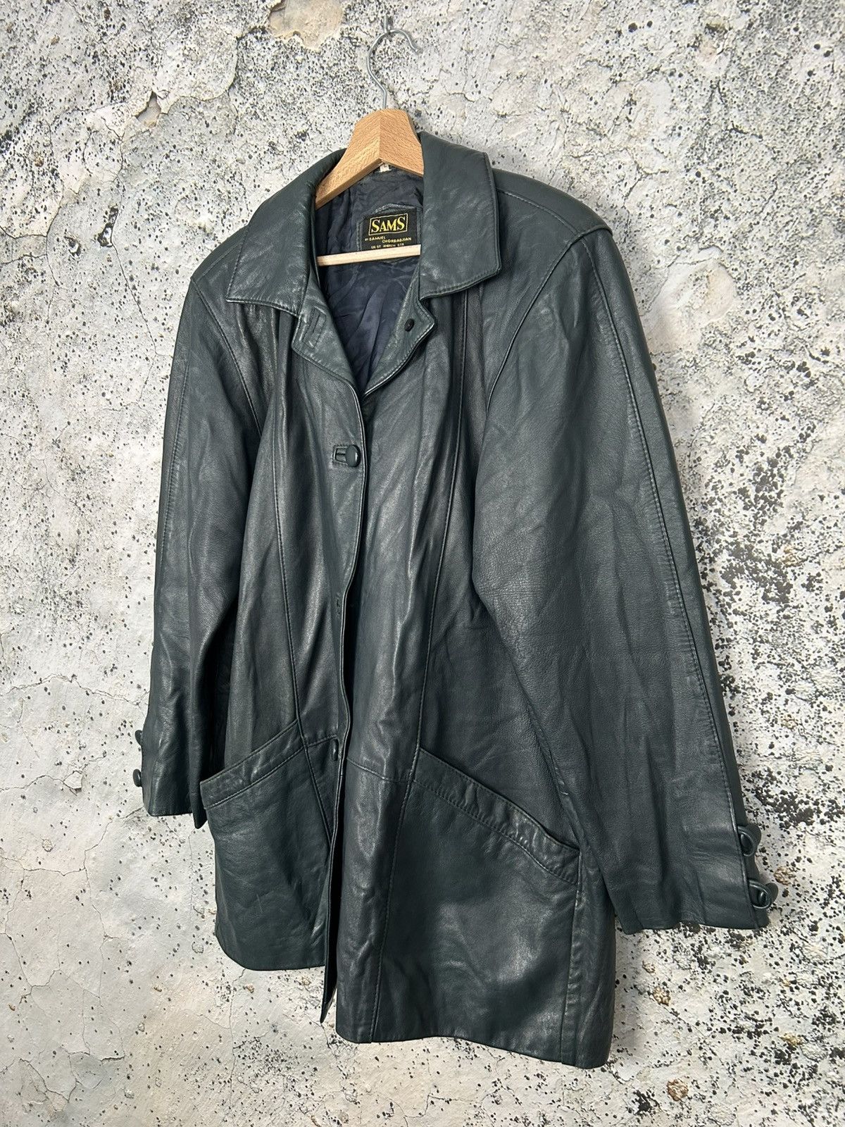 Vintage Vintage Leather Coat Jacket Black Green Avant Garde Grunge Size US L / EU 52-54 / 3 - 2 Thumbnail