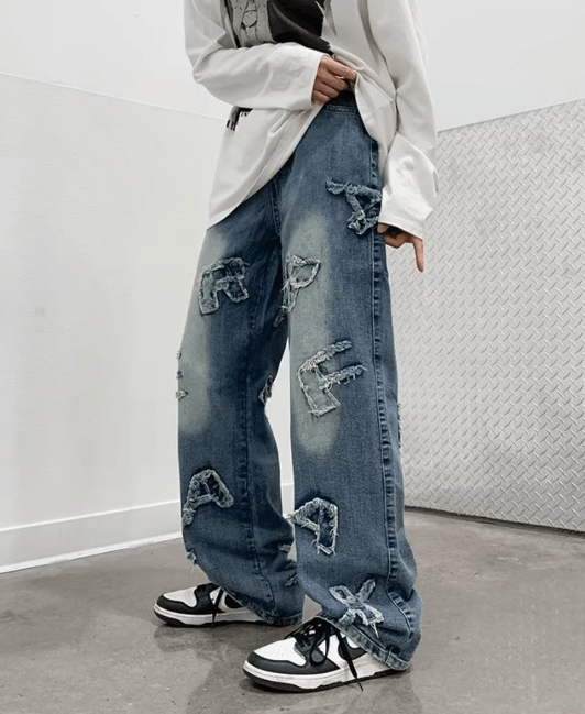 Japanese Brand × Jean American high street hiphop loose patch design washed jeans Size US 32 / EU 48 - 5 Thumbnail