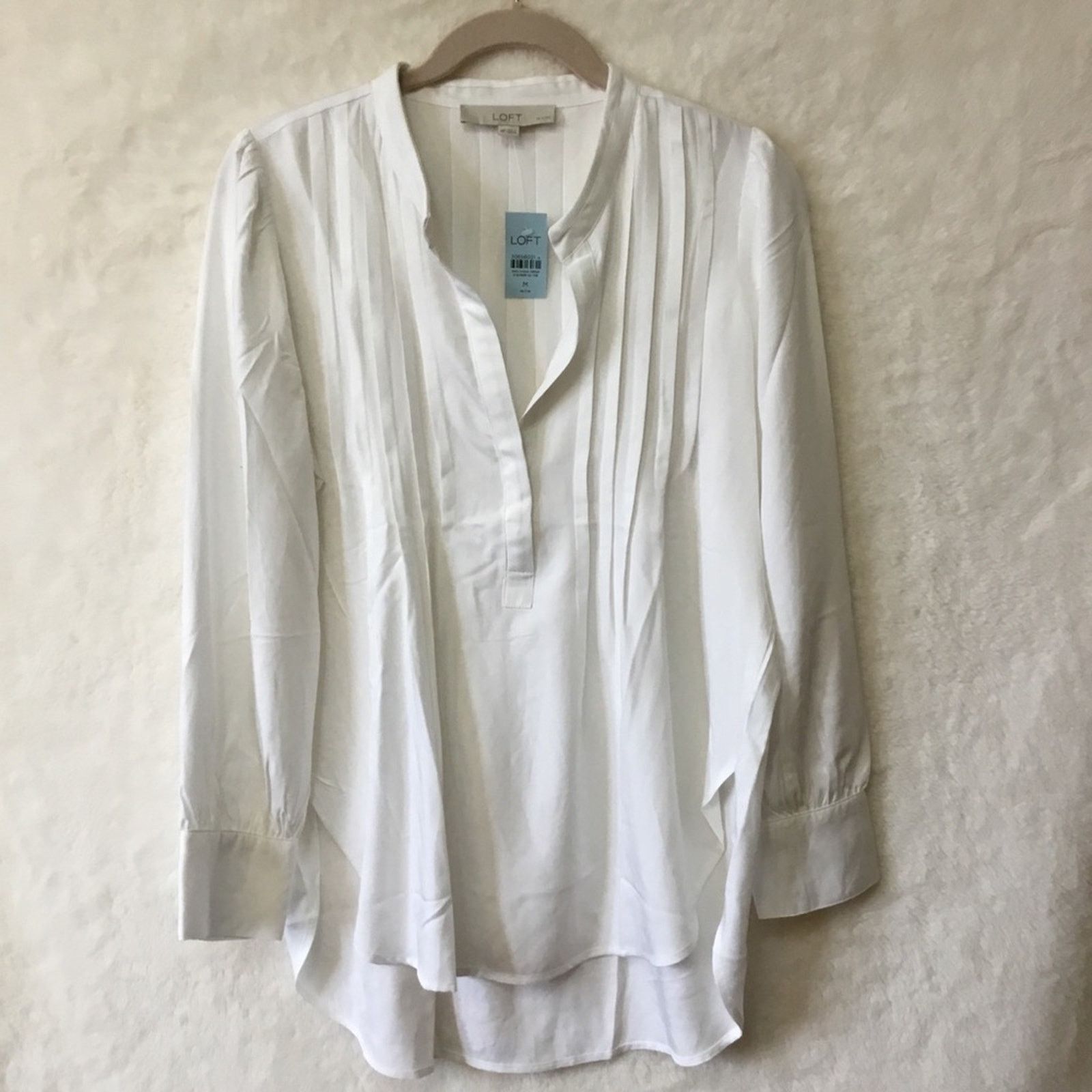 Loft Loft White Split Neck Tunic Blouse with Pintuck Details Size S / US 4 / IT 40 - 2 Thumbnail