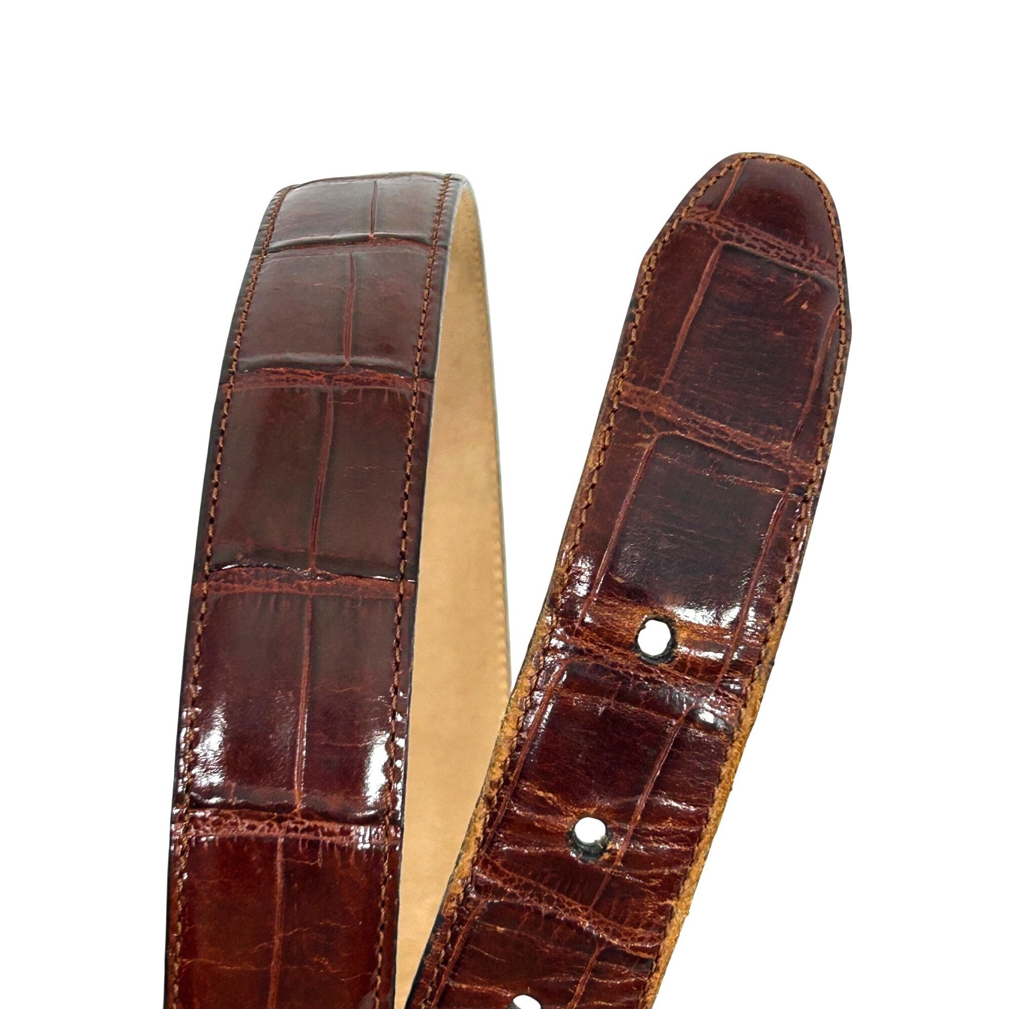 Brighton Brighton Vtg Belt S Brown Crocodile Silver Tone Twisted Rope Size ONE SIZE - 3 Thumbnail