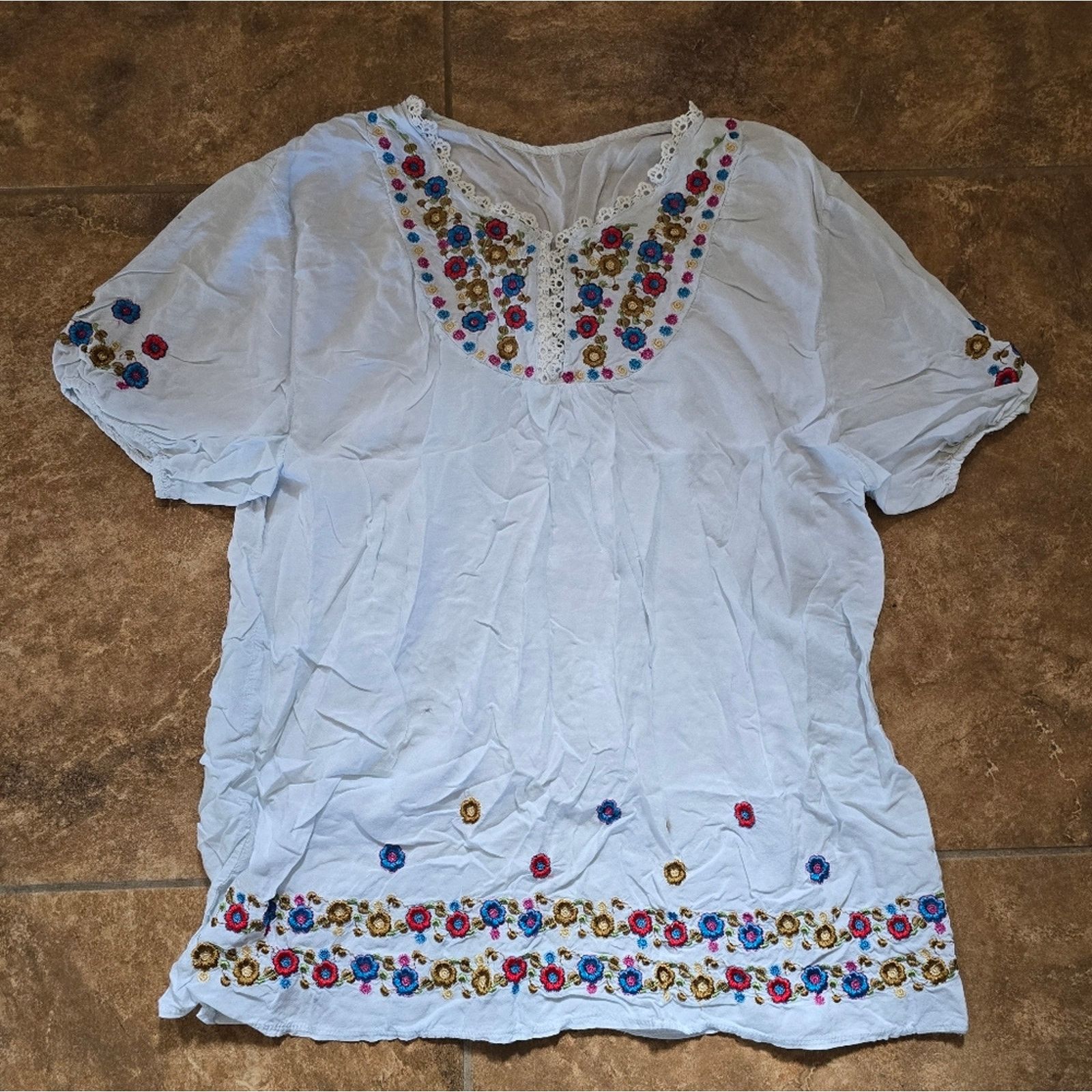 Other White Multicolored Design ANANDAS Blouse Size ONE SIZE - 1 Thumbnail
