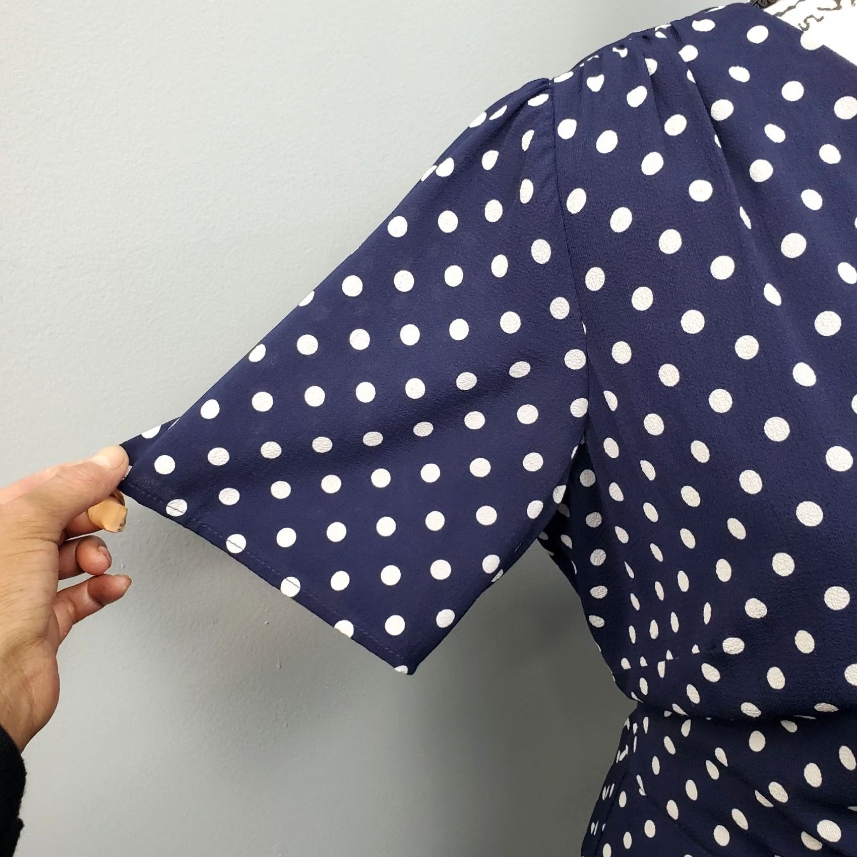 Vintage Rabbit Wrap Dress Womens Size 12 Navy White Polka Dot Lined Swing Hem Tie Back Zip V-Neck Short Sleeve Size XL / US 12-14 / IT 48-50 - 7 Thumbnail