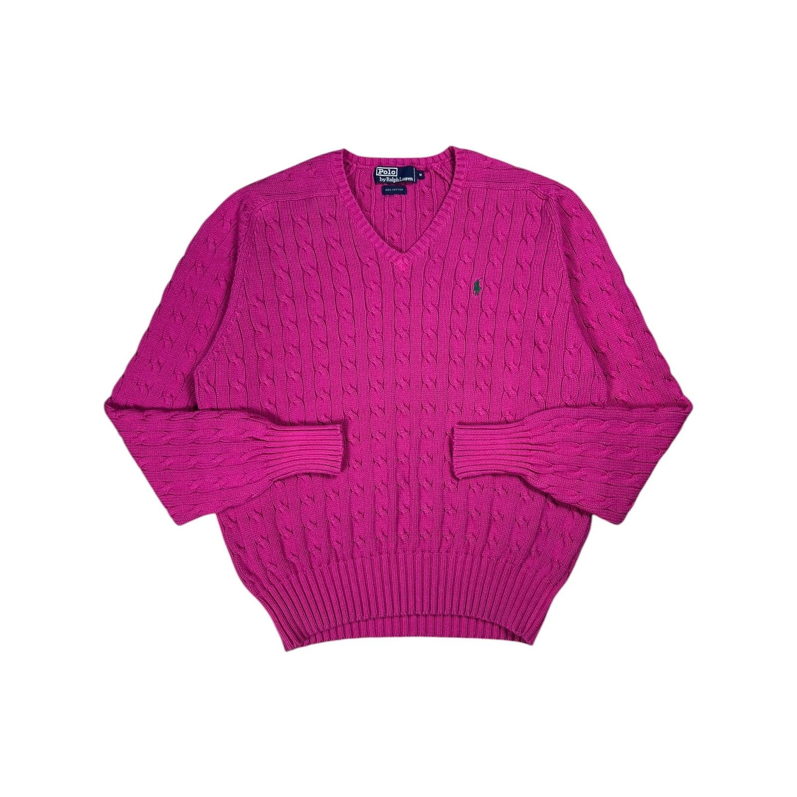 Polo Ralph Lauren × Vintage 90s Polo Ralph Lauren pink mini horse 100% cotton v sweater Size US M / EU 48-50 / 2 - 1 Thumbnail