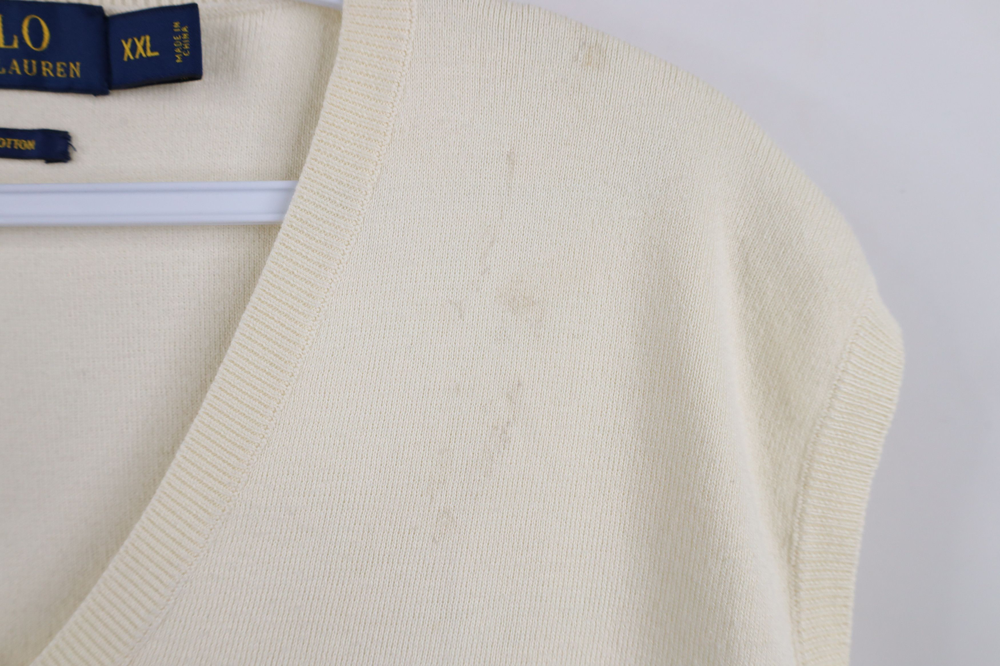 Ralph Lauren × Vintage Vintage Ralph Lauren Pima Cotton Knit Sweater Vest Cream Size US XXL / EU 58 / 5 - 5 Thumbnail