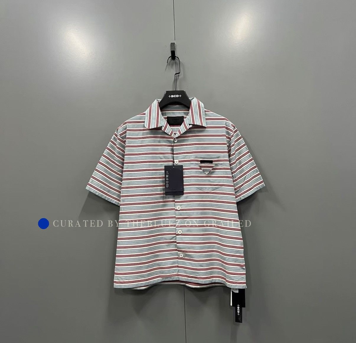 Prada Striped Triangle Logo Short Sleeve Shirt Size US M / EU 48-50 / 2 - 1 Thumbnail