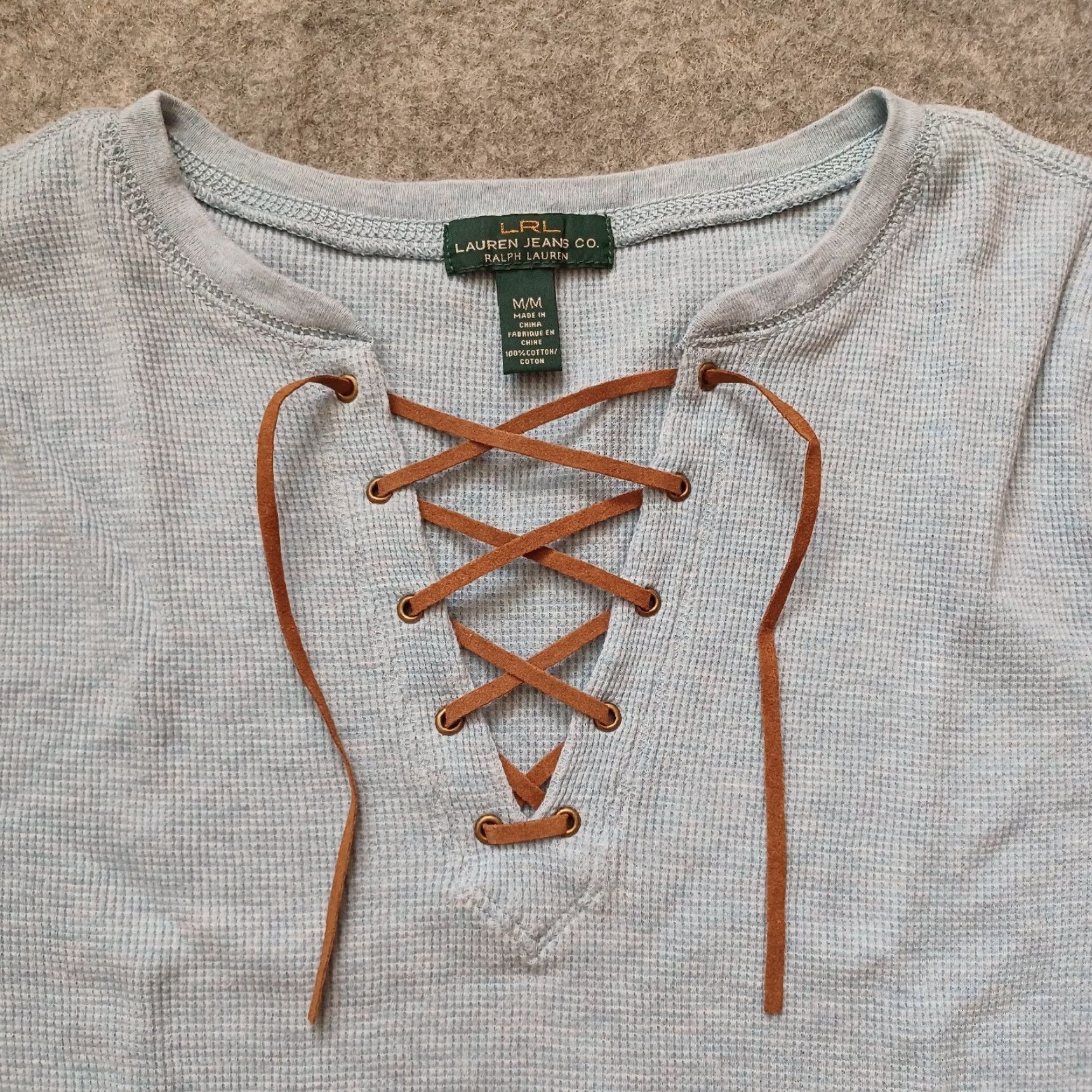 CO Ralph Lauren Jeans Co. Womens Sweater 1/4 Lace Up Green Casual Ladies Medium Knit Pullover V-Neck Long Sleeve Shirt Womens Size M / US 6-8 / IT 42-44 - 6 Thumbnail