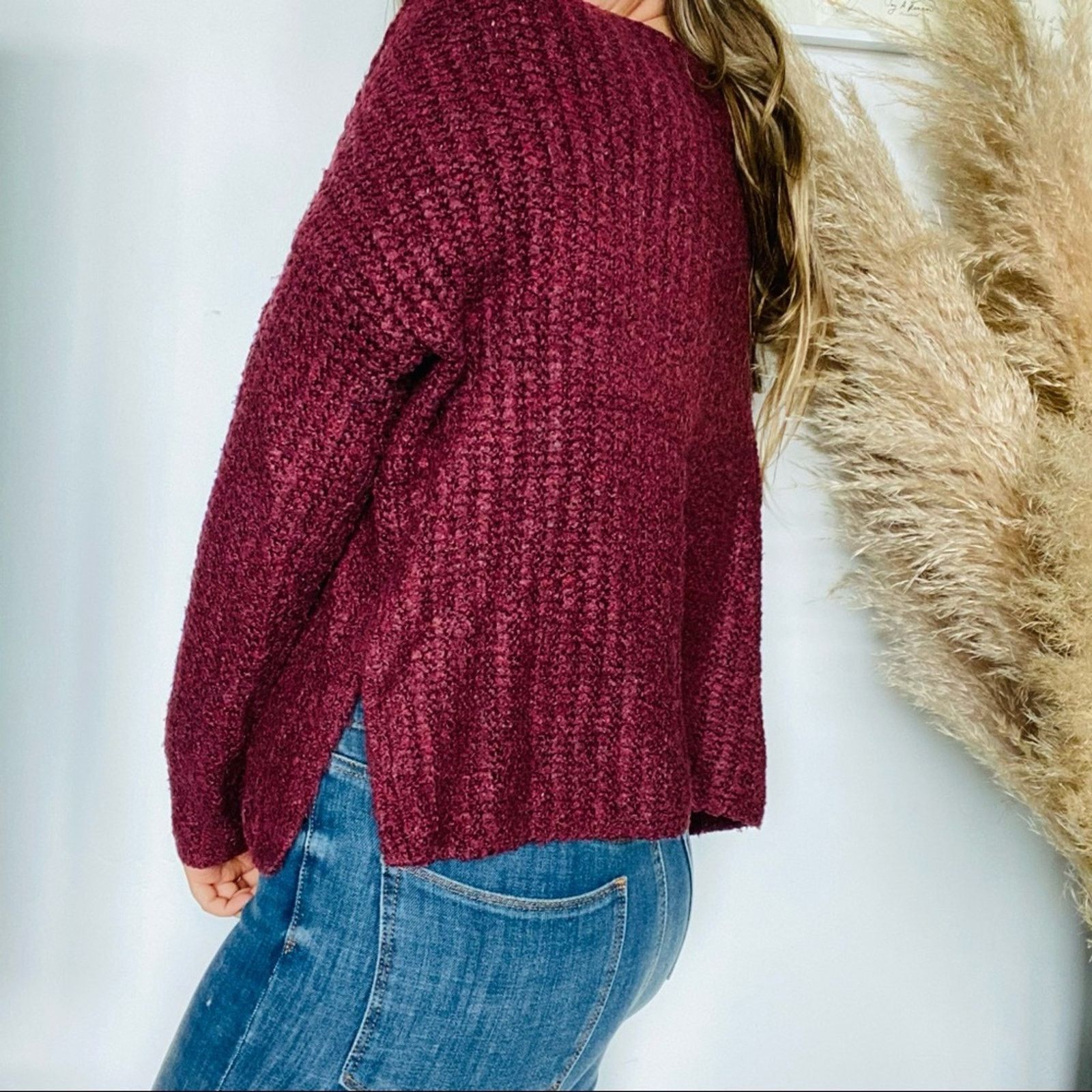 Lou & Grey LOU & GREY Burgundy Maroon Side Slit Knit Pullover Sweater Size S / US 4 / IT 40 - 3 Thumbnail