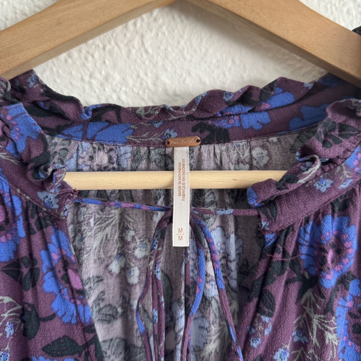 Free People FREE PEOPLE Purple Blue Boho Floral Mystery Tunic Blouse Size M / US 6-8 / IT 42-44 - 10 Thumbnail