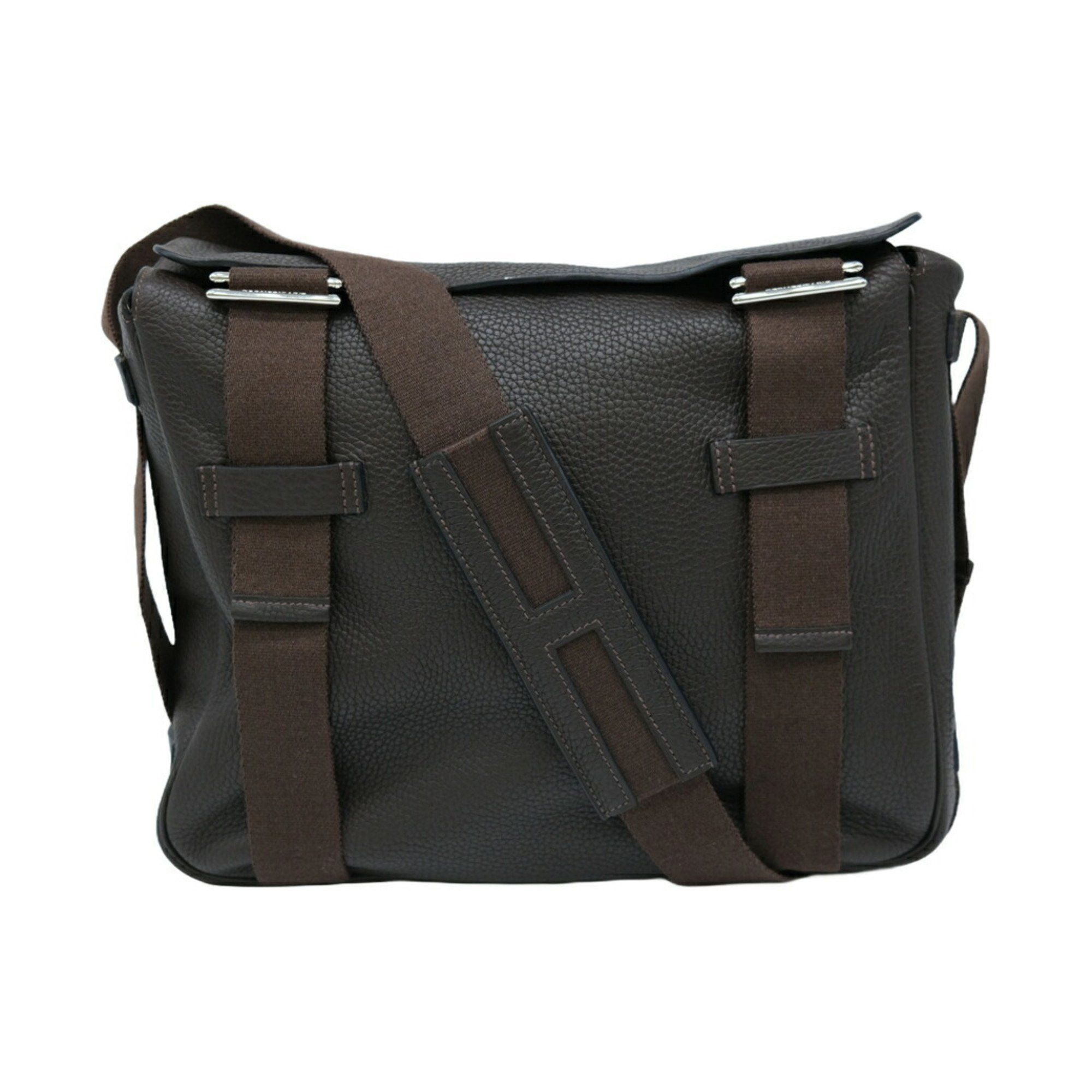 image of Hermes Tibet Mm Body Bag Shoulder Belt Taurillon Clemence Leather Chocolate Brown, Women's