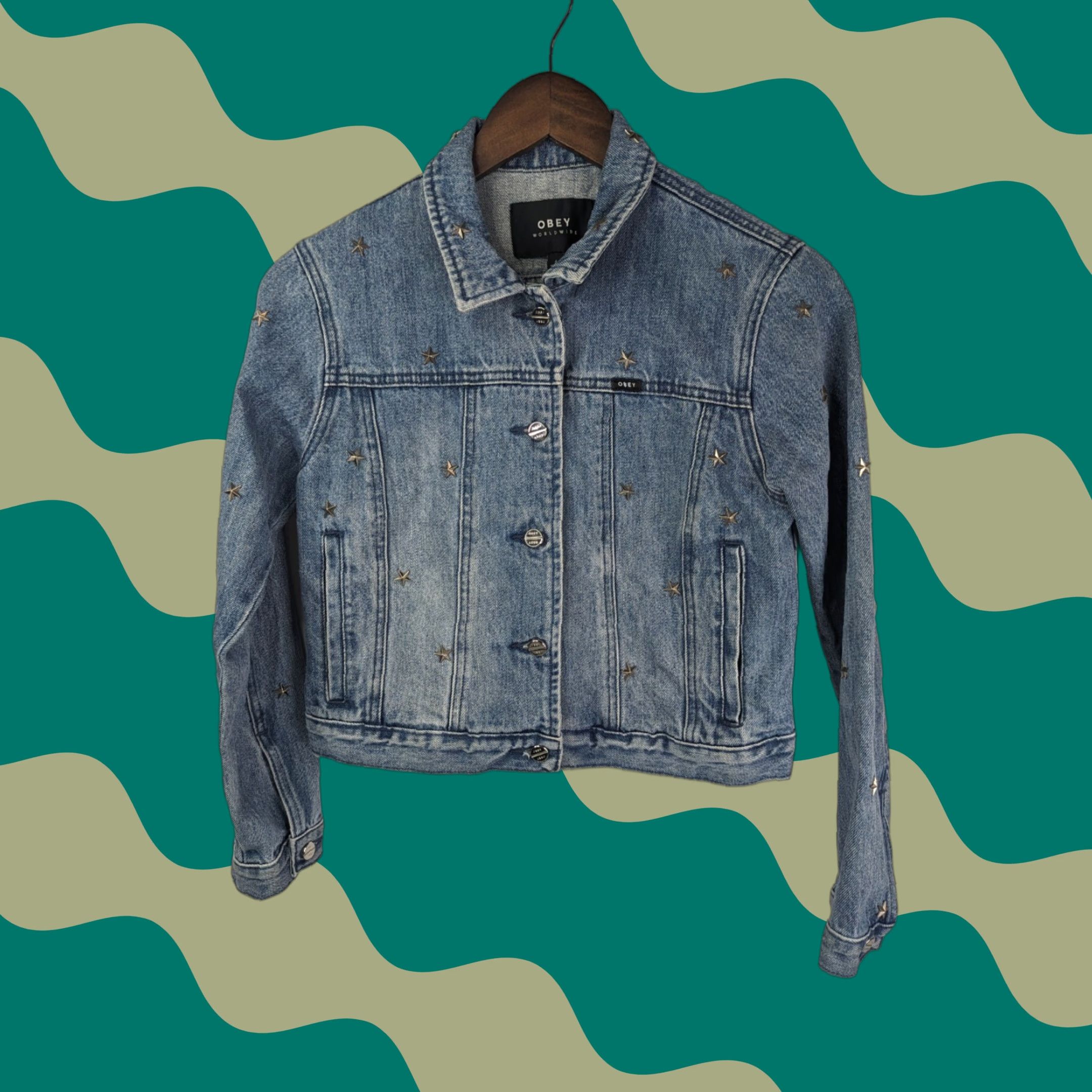 Obey VINTAGE OBEY Denim Jacket Star Studded Stardom Indigo Size Small Y2K Women’s Jacket Size S / US 4 / IT 40 - 1 Thumbnail