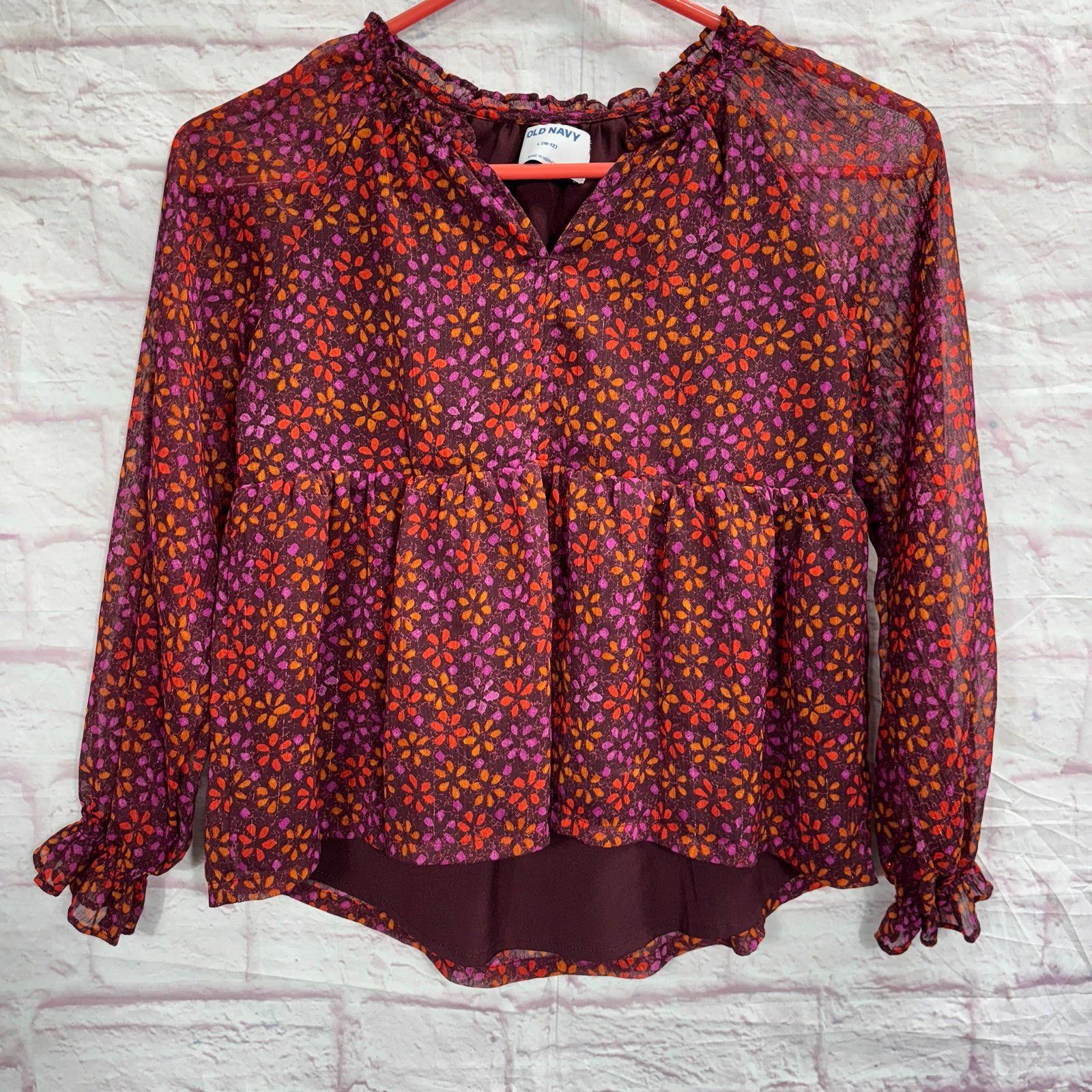 Old Navy Old Navy Floral Patterned Girls Large Long Sleeve Blouse Size L / US 10 / IT 46 - 2 Thumbnail