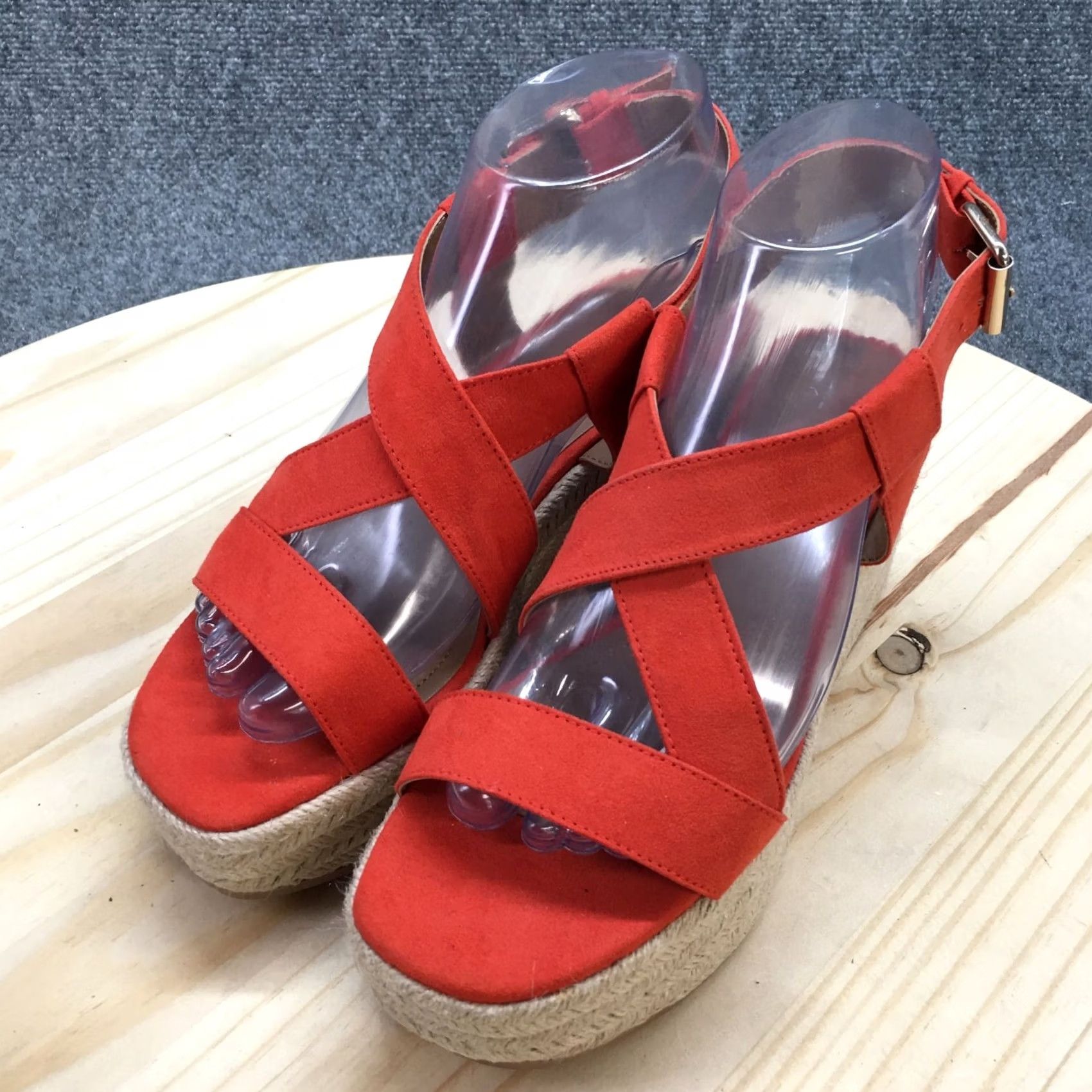 H&M H&M Sandal Womens 37 Orange Slingback Open Toe Espadrille Wedge Platform Suede Size US 6 / IT 36 - 3 Thumbnail