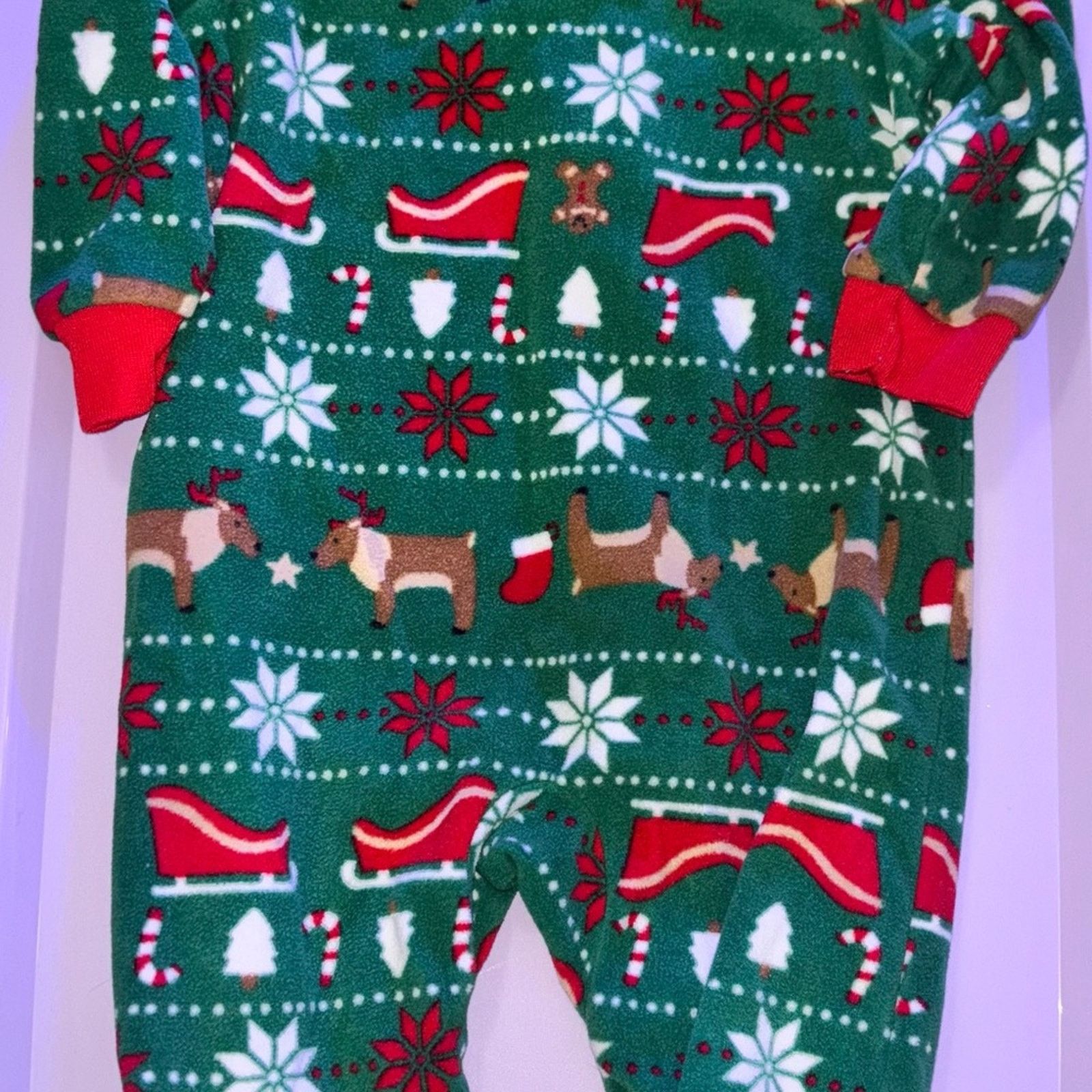 Other Carter's Festive Green Footie with Red Trim Size ONE SIZE - 5 Thumbnail