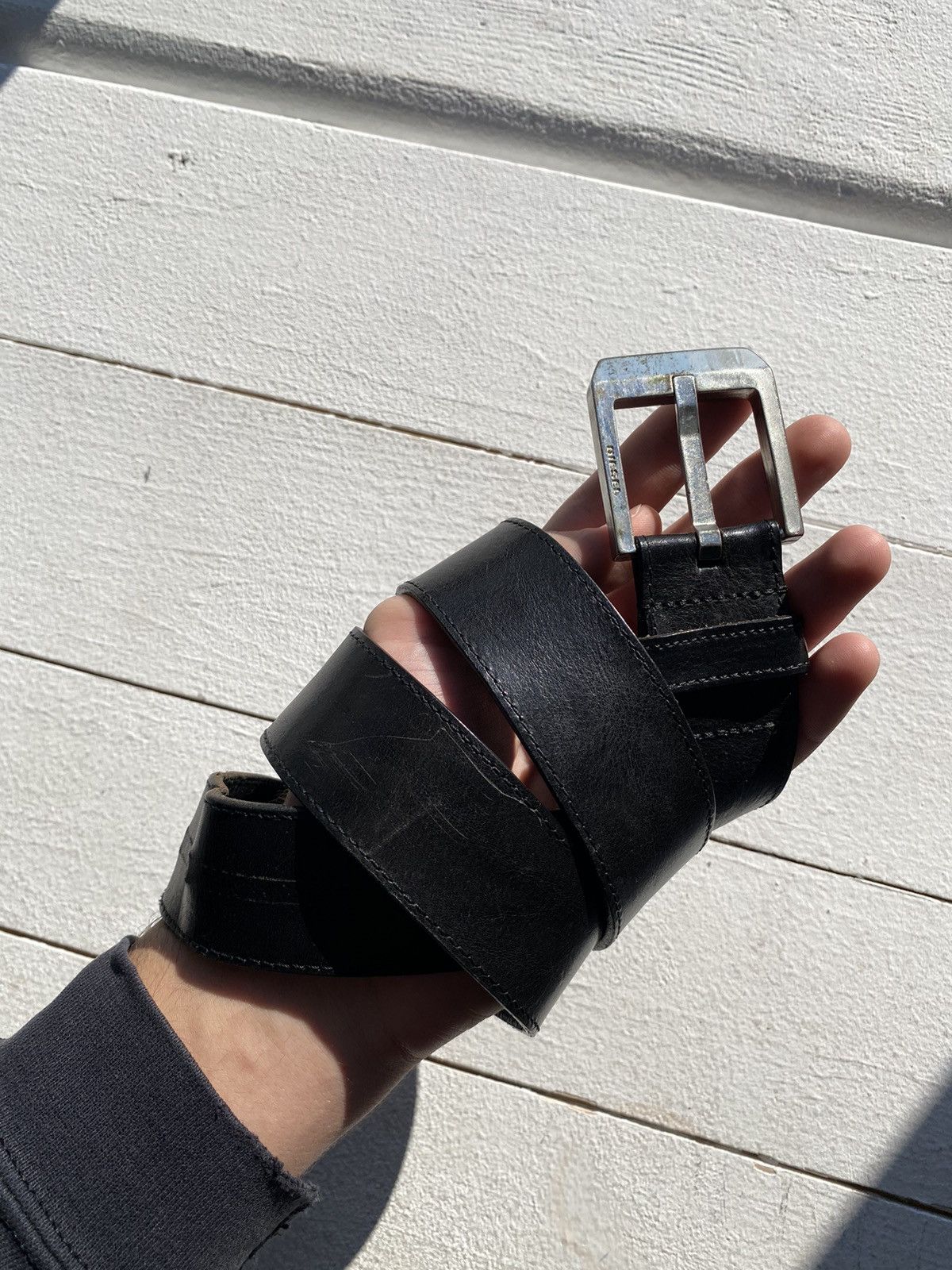Diesel × Vintage 90s Diesel Black Leather Minimalism Avant Garde Belt 85 Size ONE SIZE - 2 Thumbnail