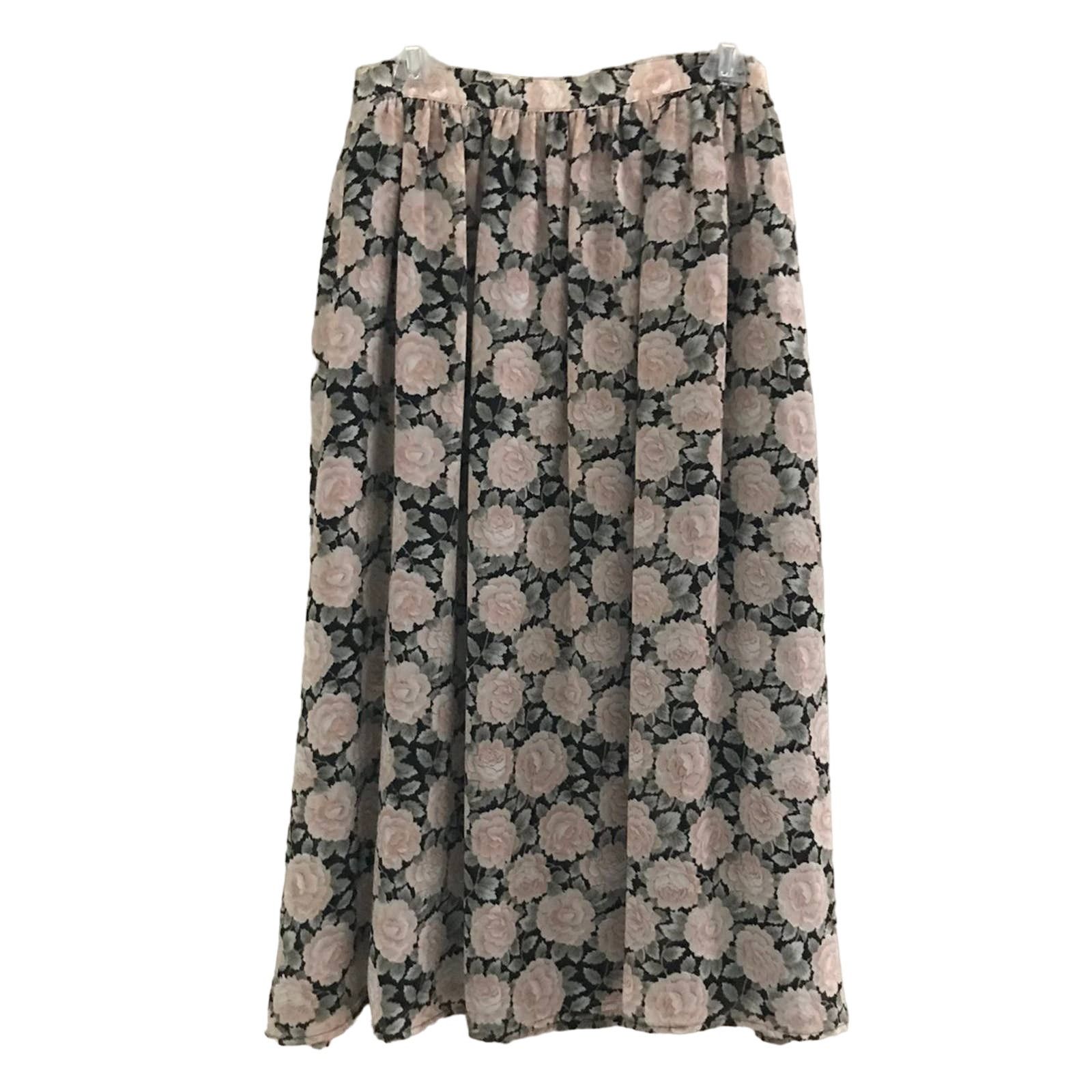 Vintage Vintage Black Floral Midi Skirt Size 10, J.G. Hook Rose Size 28" / US 6 / IT 42 - 3 Thumbnail