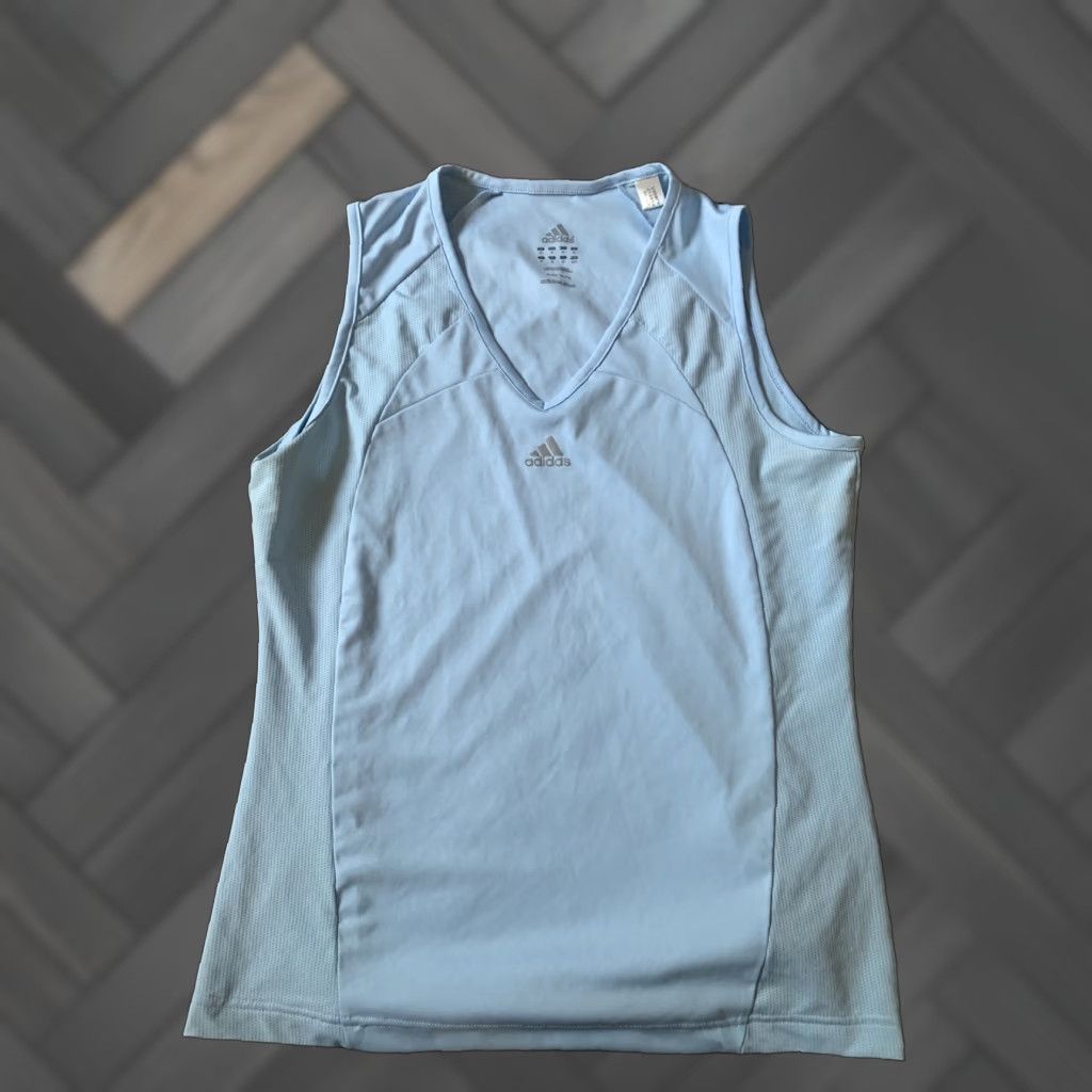 Adidas Adidas Shirt Women Medium Tank Sky Blue Sleeveless Cotton Blend Logo Casual Regular Strappy Sleeve Lightweight Women’s Ladies Size M / US 6-8 / IT 42-44 - 1 Thumbnail