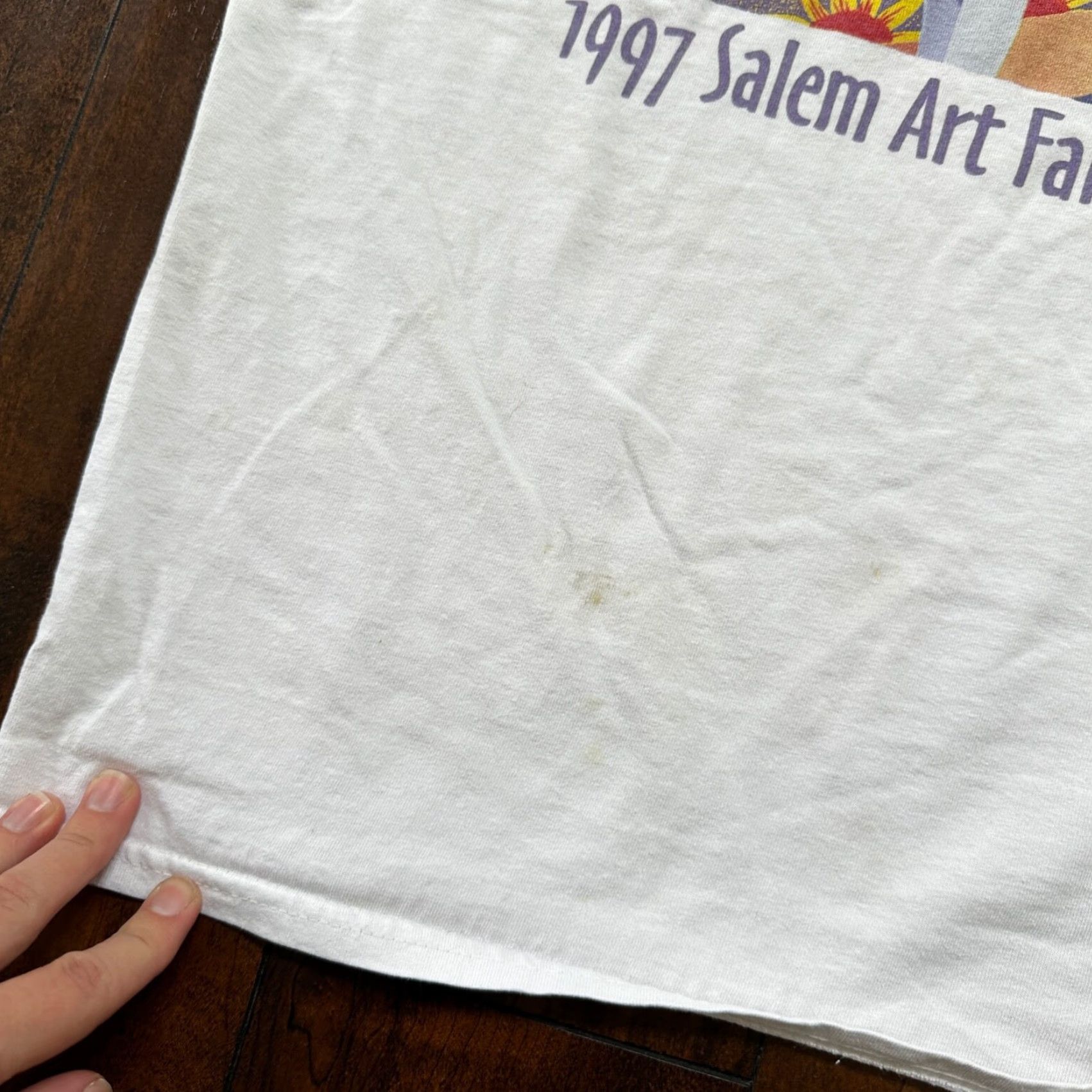 Gildan VINTAGE Art Sunflower 1997 T Shirt Salem Oregon Fair Festival PDX Portland Music XL White Gildan Mens Short Sleeve Crew Neck Graphic Print 90s 80s 70s Size US XL / EU 56 / 4 - 5 Thumbnail