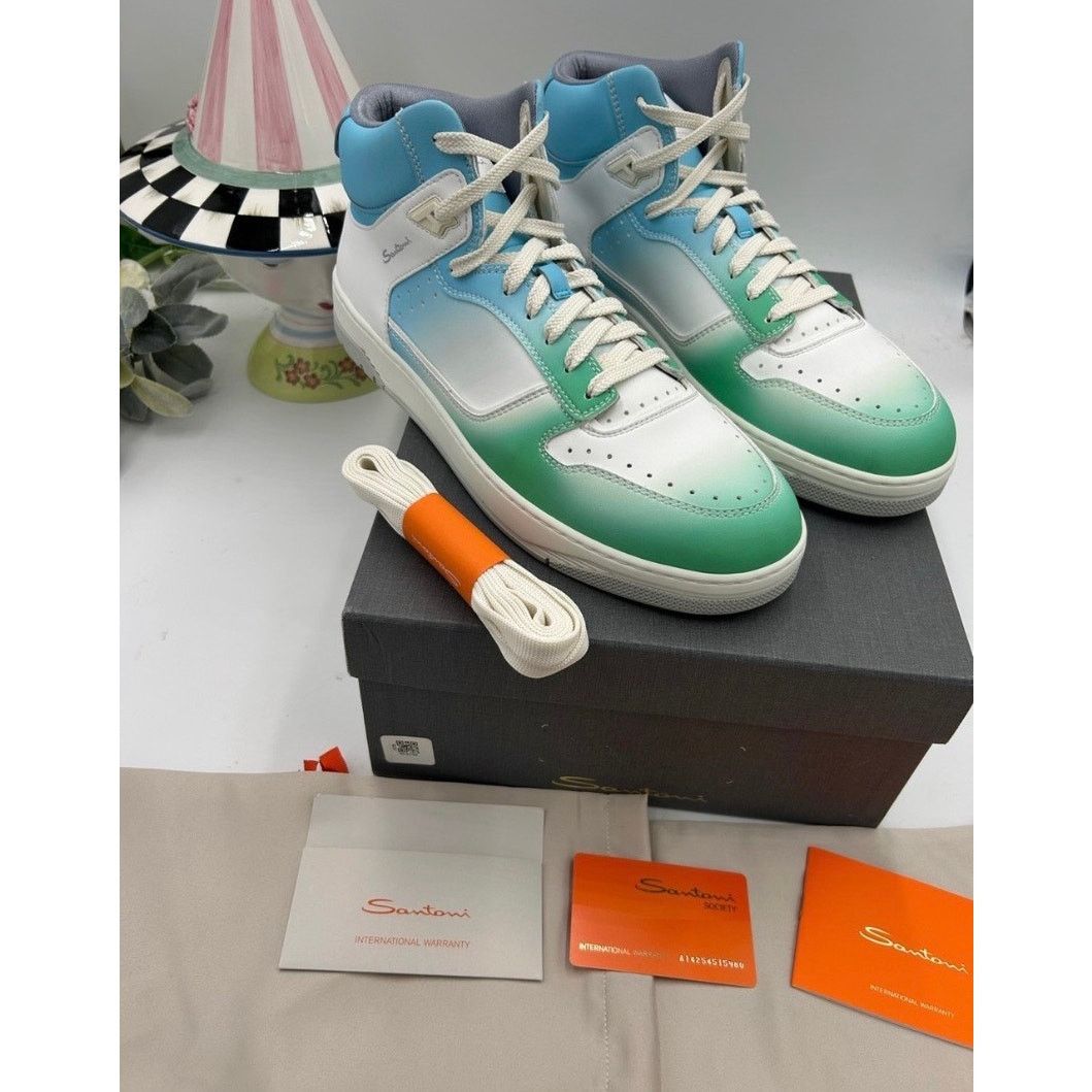 Santoni Mens Santoni logo print high top leather sneakers size 12 US Size US 12 / EU 45 - 3 Thumbnail