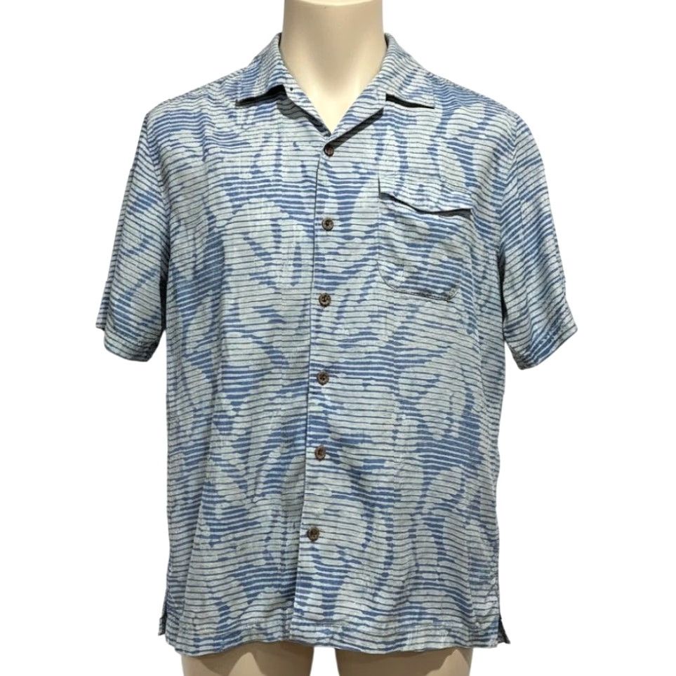 Tommy Bahama Tommy Bahama Hawaiian Shirt Men L Blue White Floral Stripe Aloha 100% Silk Camp Size US L / EU 52-54 / 3 - 2 Thumbnail