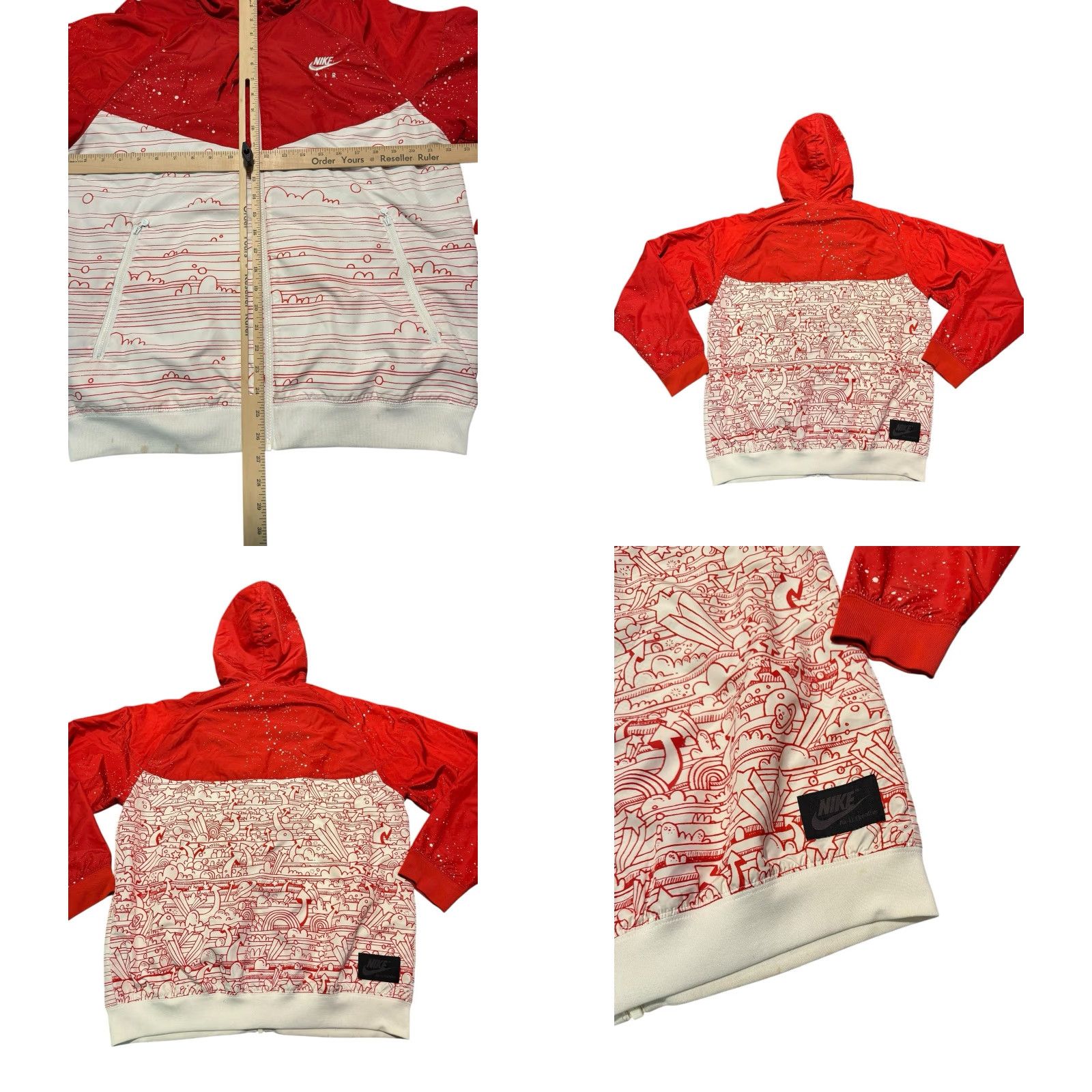 VINTAGE Nike Air x Kevin Lyons Air-U-Breathe Windrunner Jacket M Red Multicolor Monster & Doodle Windbreaker 2008 AUB Limited Edition Mens
