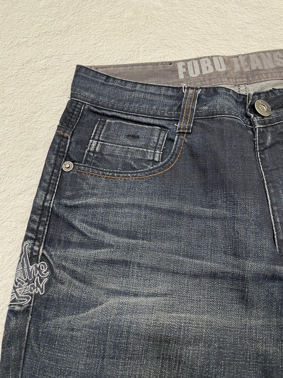 Fubu 2000s Japanese Fubu Indigo Denim Bordir Printed Hysteric Y2K Size US 30 / EU 46 - 4 Thumbnail