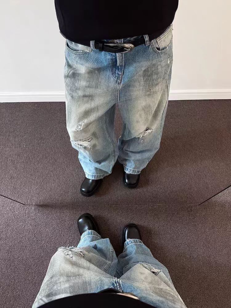 Jean Baggy ripped and distressed denim jeans Size US 34 / EU 50 - 5 Thumbnail