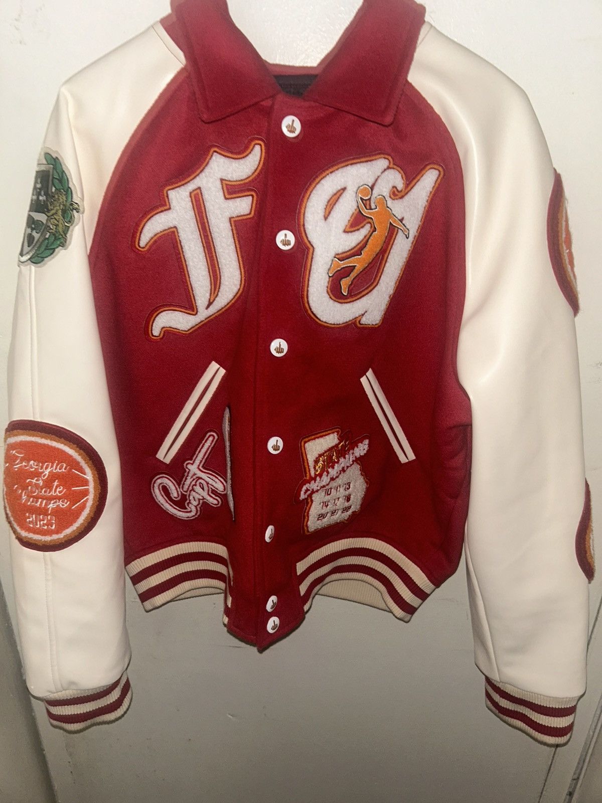 image of Fucku University Varsity Jacket in Red, Men's (Size Large)