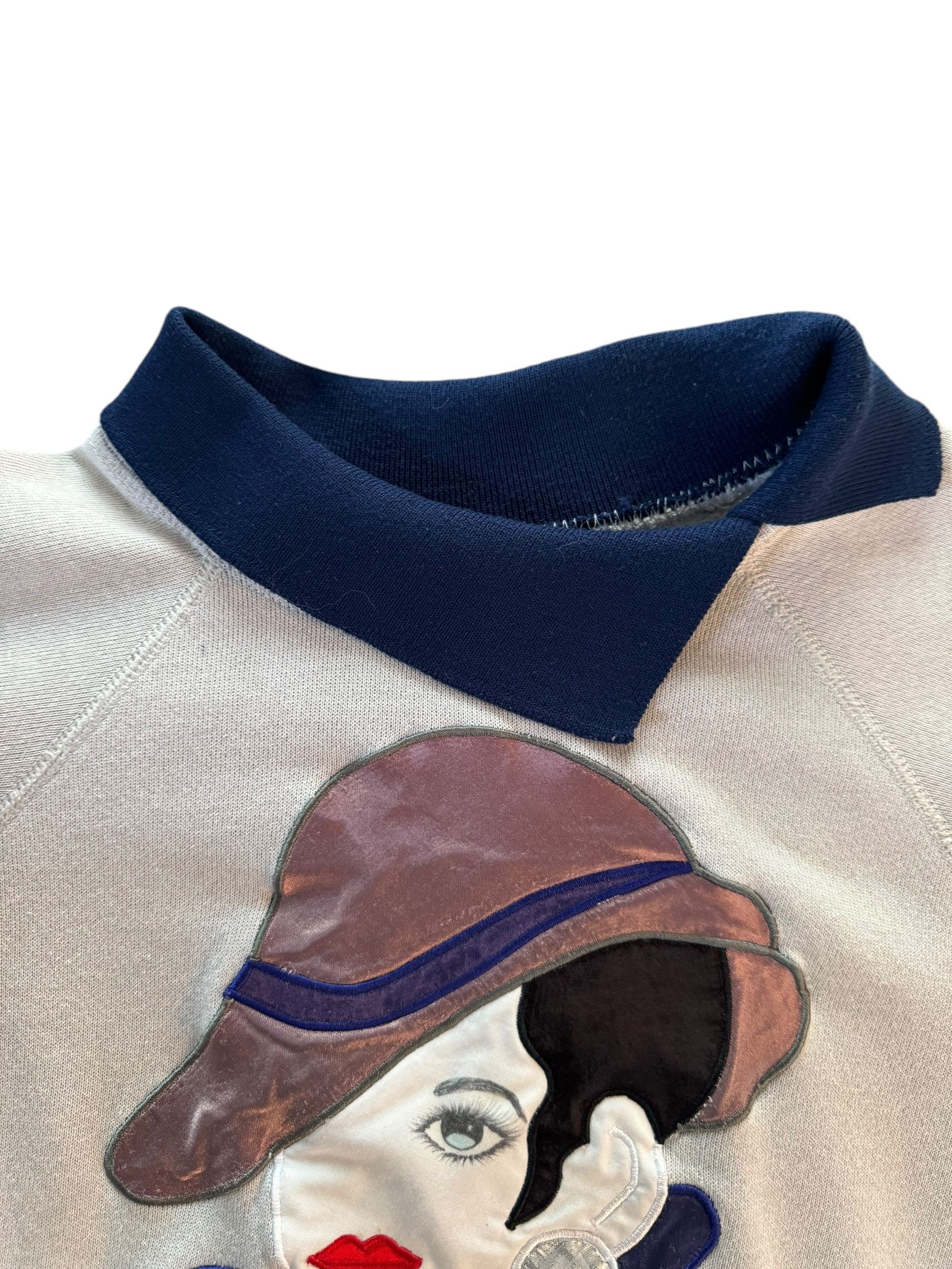 Hanes × Vintage Vintage 1980s Woman's Face Art Collared Crewneck Sweater Size L / US 10 / IT 46 - 5 Thumbnail