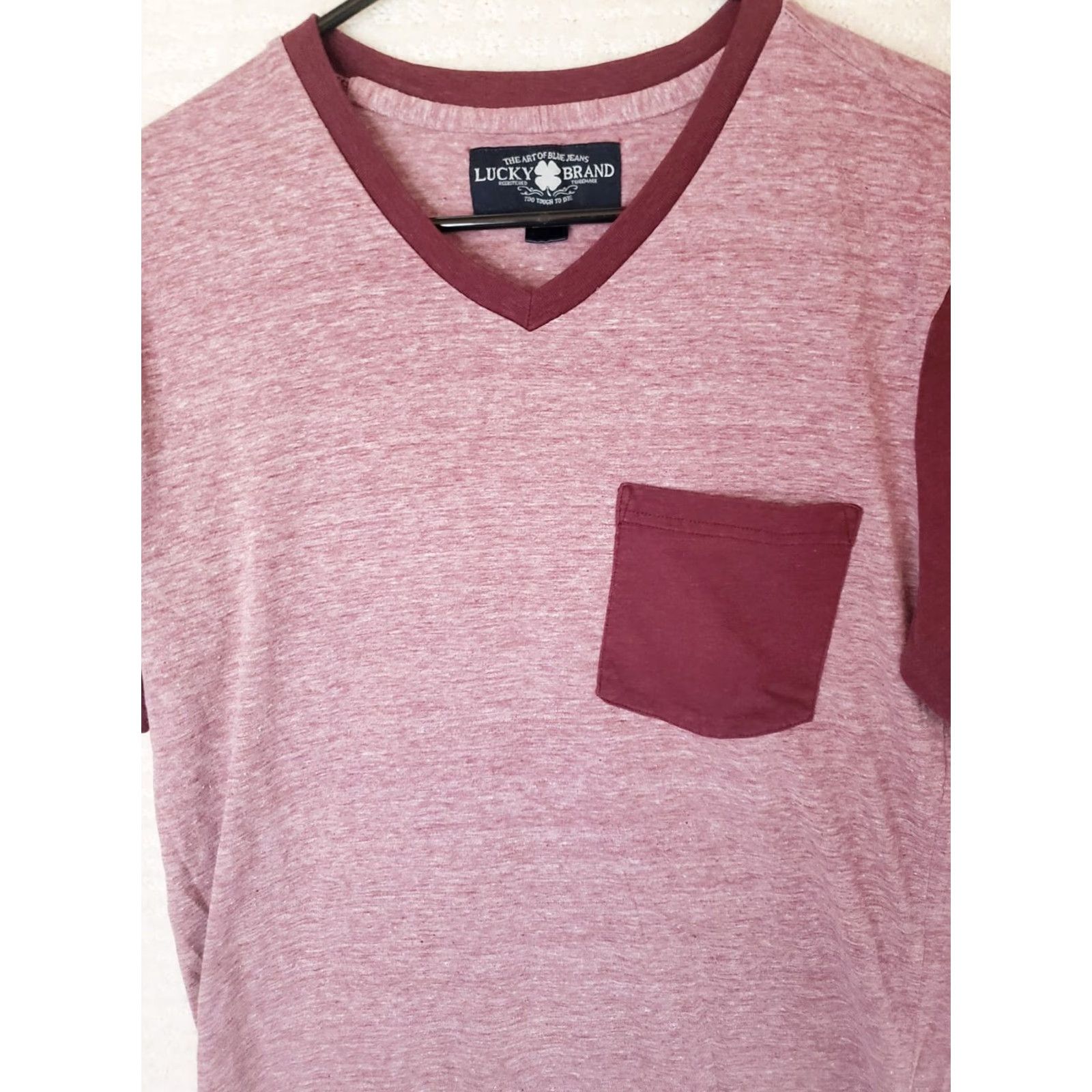 Lucky Brand Lucky Brand Men’s T-Shirt Pocket V-Neck Maroon Heathered Regular M Red Jersey Short Sleeve Clothing Shirt Mens Size US M / EU 48-50 / 2 - 2 Thumbnail