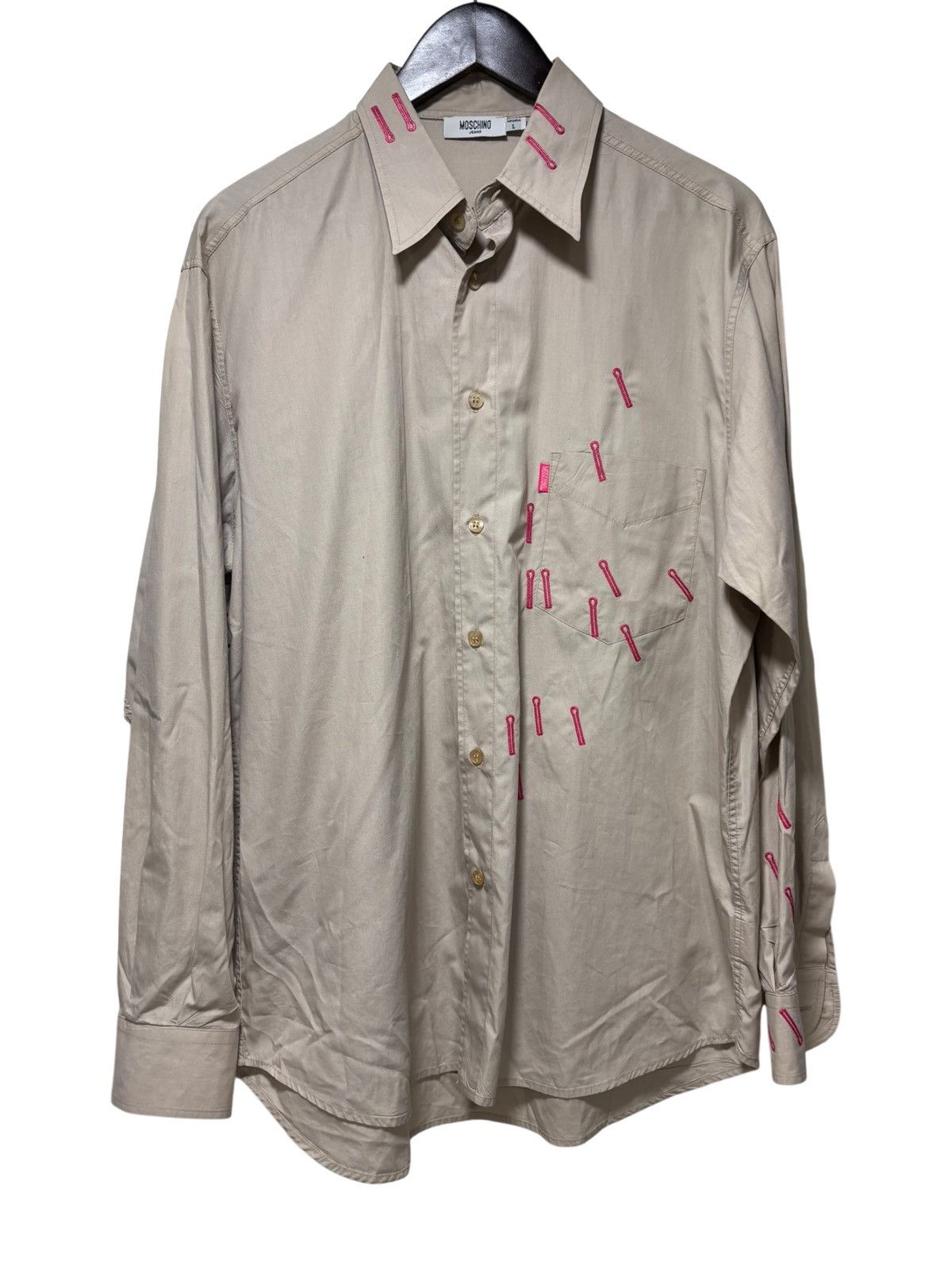 Moschino Archives Moschino Jeans Shirt Italy Beige Pin Embroidery AOP Size US L / EU 52-54 / 3 - 1 Thumbnail