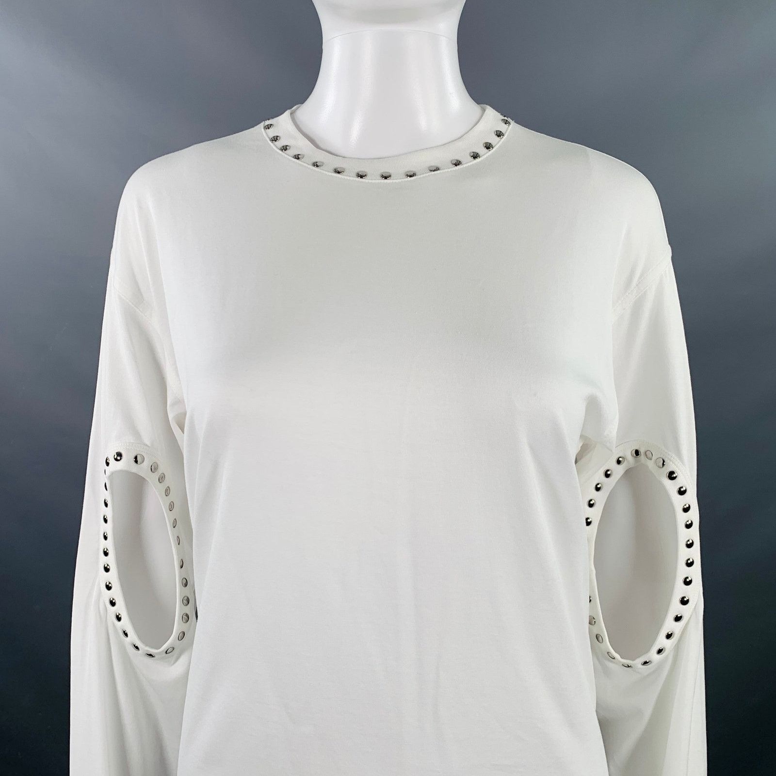Burberry BURBERRY White Silver Cotton Studded Cutout Pullover Size XXS / US 00 / IT 34 - 2 Thumbnail