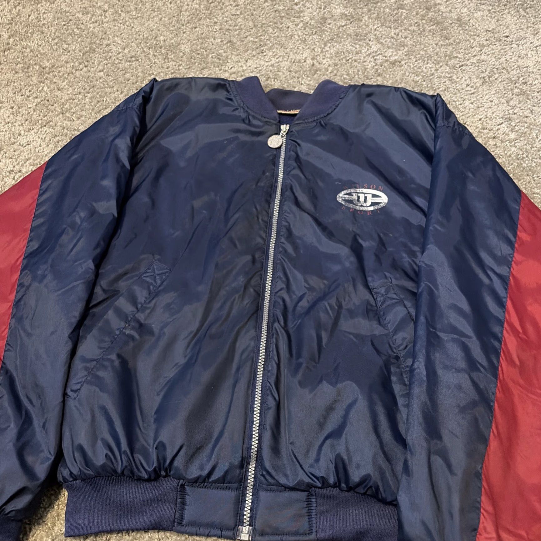 Wilson VINTAGE Wilson Advantage Jacket Bomber Men Small Red Fleece Lined 80s Tennis Nylon Navy Blue Size US S / EU 44-46 / 1 - 3 Thumbnail