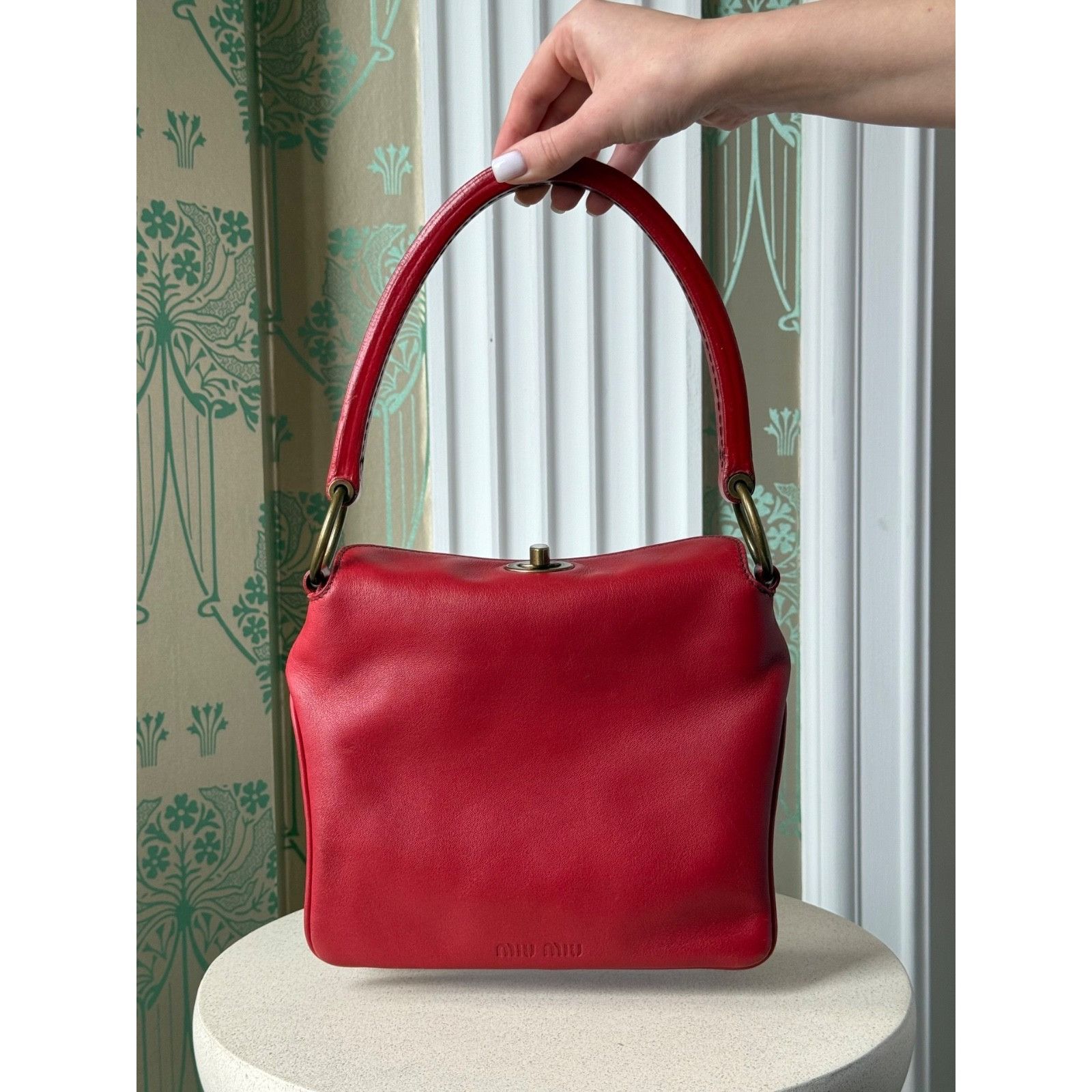 miumiu アーカイブ カーフレザー レッド ハンドバッグ miumiu