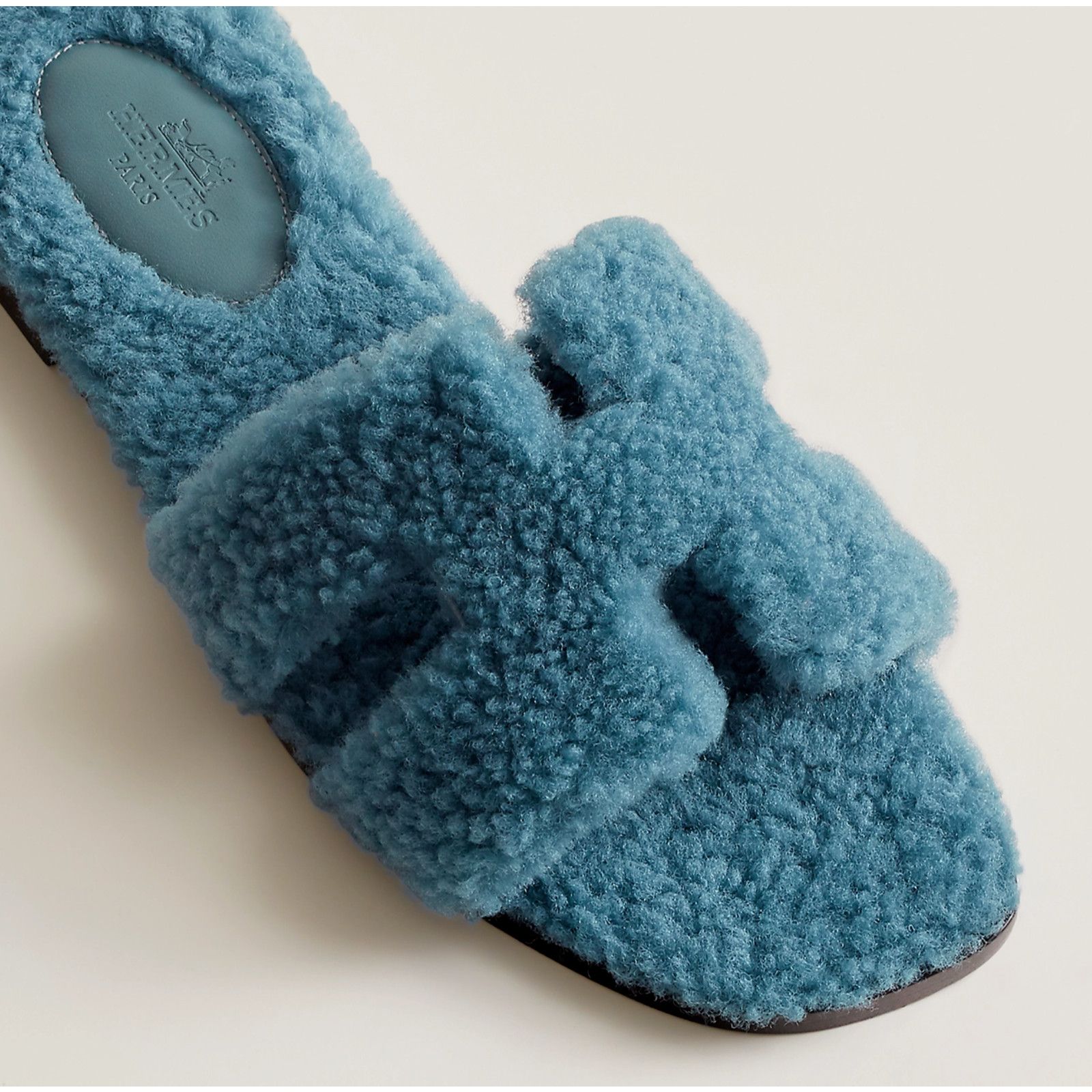 Hermes Hermes Oran Teddy Shearling Fur Blue H Logo Slide Size US 7 / IT 37 - 6 Thumbnail