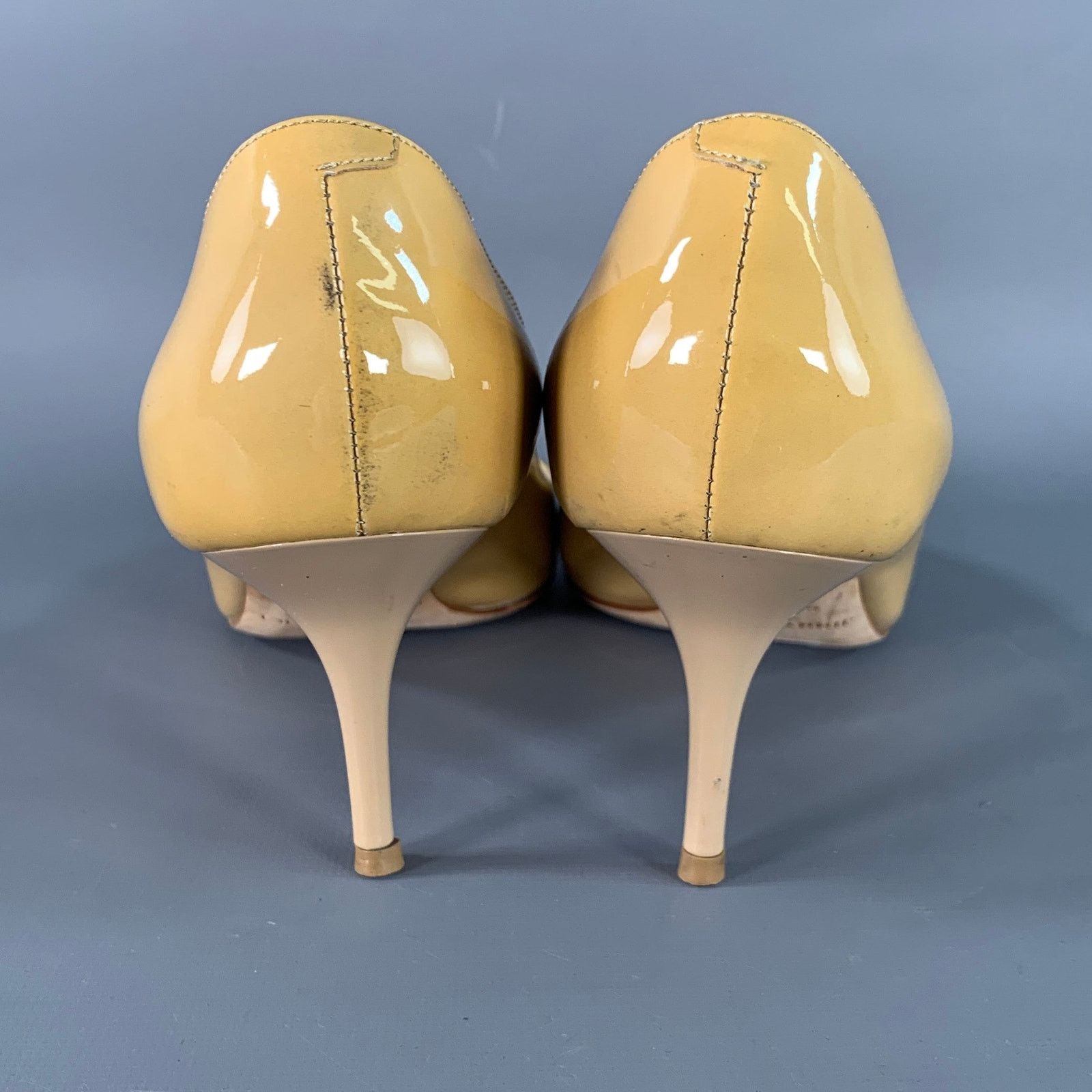 Jimmy Choo JIMMY CHOO Size 8 Tan Patent Leather Peep Toe Pumps Size US 8 / IT 38 - 3 Thumbnail