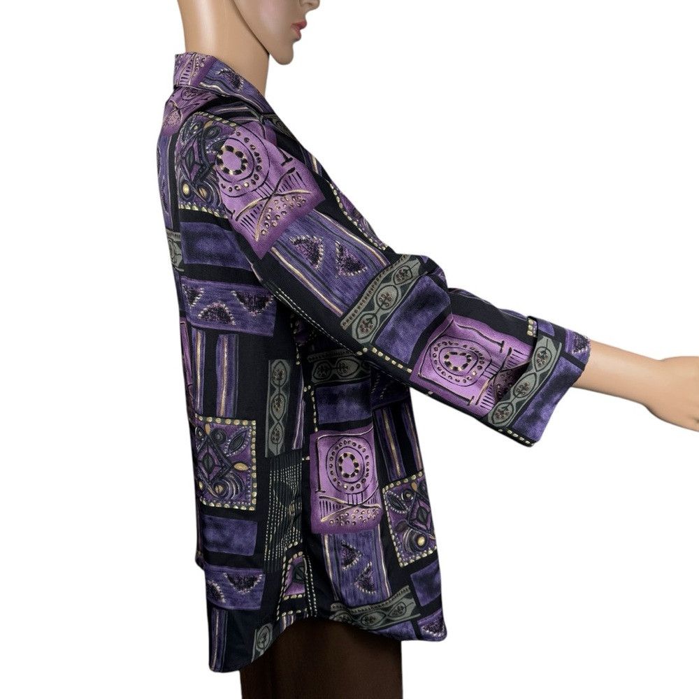 Other Vintage Dress Barn Purple Patchwork Print Shirt With Attach Size XL / US 12-14 / IT 48-50 - 3 Thumbnail