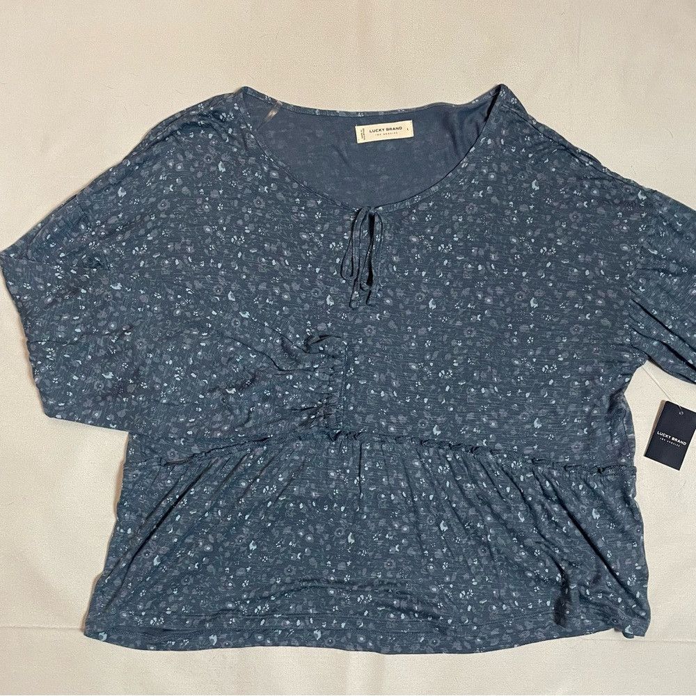 Lucky Brand NWT New Lucky Brand Ditsy Long Sleeve Peplum Blue Viscose T Size L / US 10 / IT 46 - 6 Thumbnail