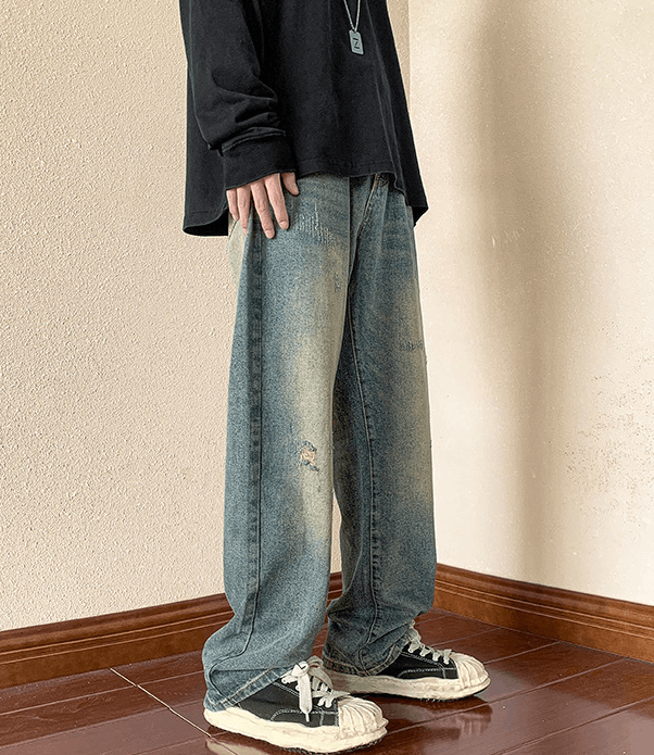 Jean Men's vintage distressed washed loose straight jeans Size US 32 / EU 48 - 2 Thumbnail
