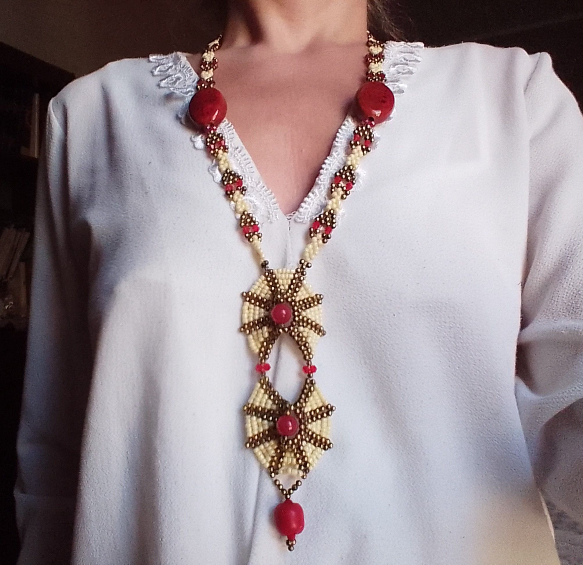 Handmade Long Necklace Boho Ethnic Bamboo Coral Agate Gemstones Size ONE SIZE - 2 Thumbnail