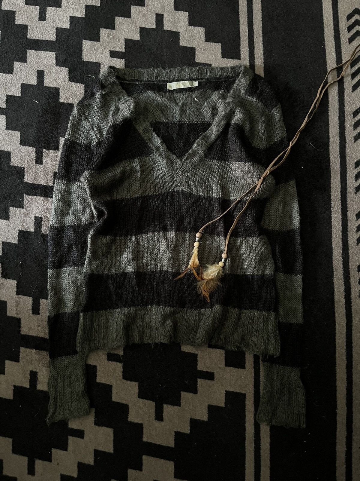 Yasuyuki Ishii 2000s Union question striped washed knit Size US M / EU 48-50 / 2 - 1 Thumbnail