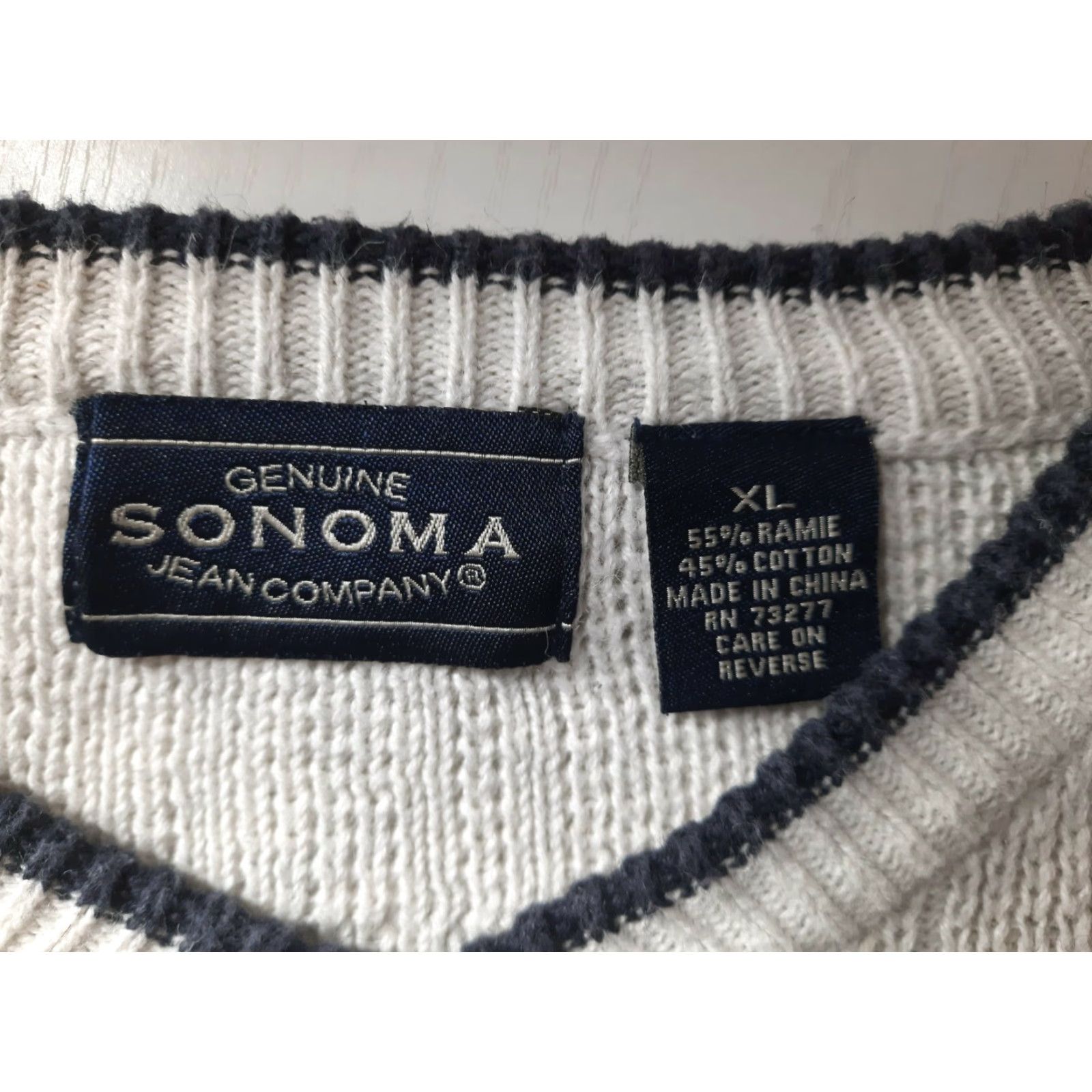 Vintage VINTAGE 90s Y2K Sonoma Womens XL V neck Striped Sweater Beige Blue Oversized Pullover Knit Shirt Women Size XL / US 12-14 / IT 48-50 - 2 Thumbnail
