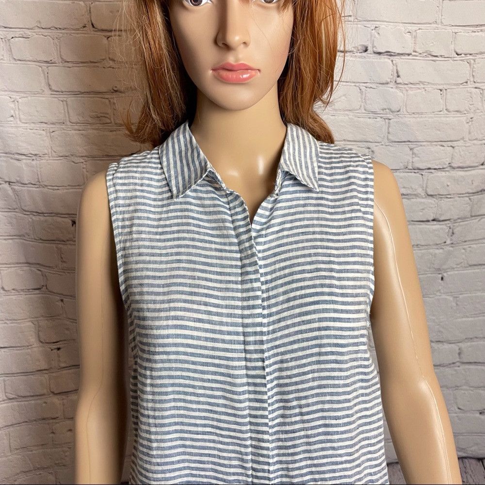 Elie Tahari NWT New Tahari Linen Striped Button Sleeveless Shirt Size S Size S / US 4 / IT 40 - 6 Thumbnail