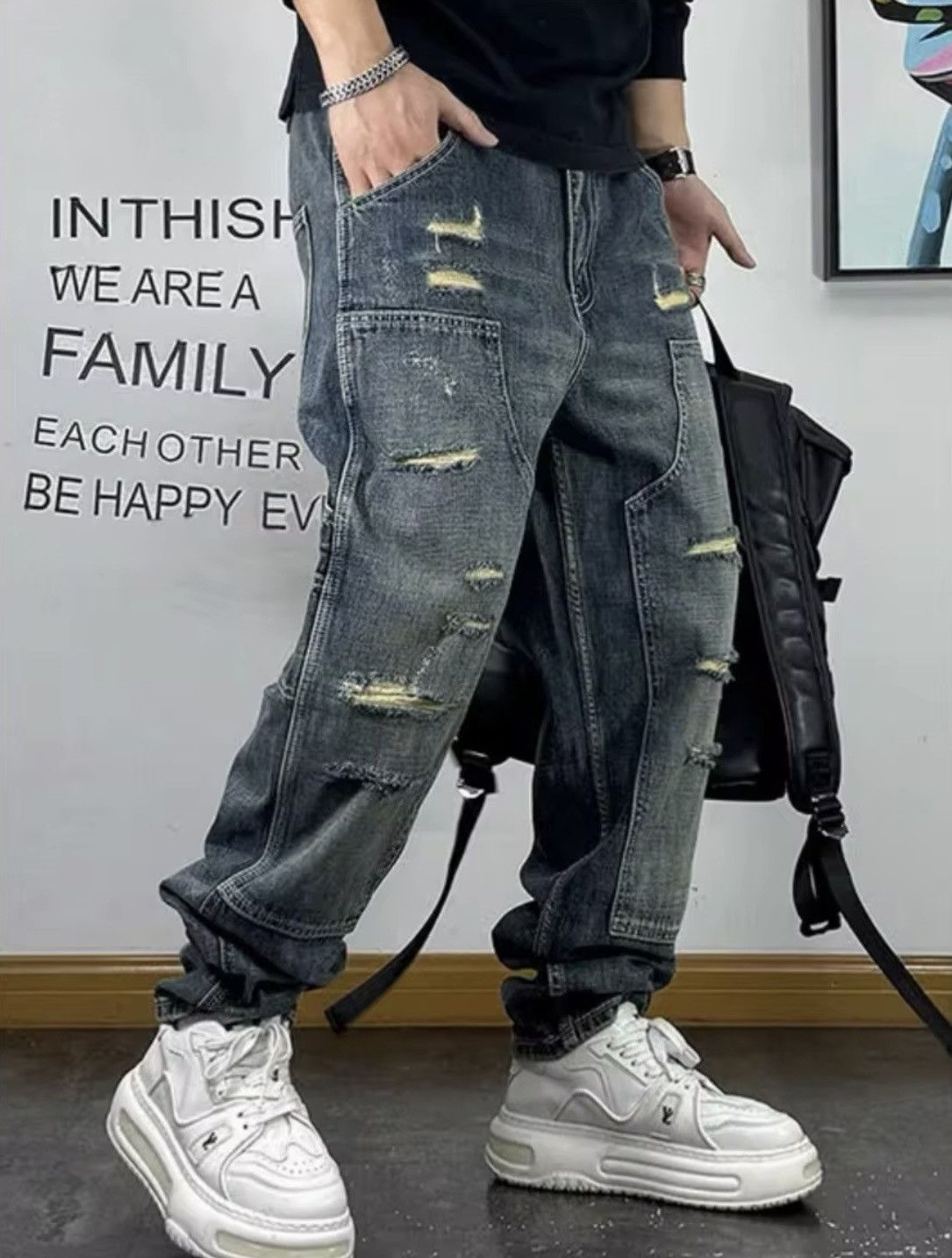 Ripped Patch Baggy Jeans
