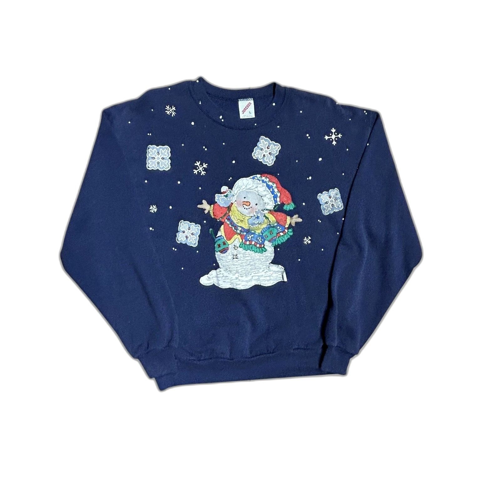 Jerzees Vintage 90's Blue Jerzees Chirstman Winter Sweatshirt Snowma Size US L / EU 52-54 / 3 - 1 Thumbnail