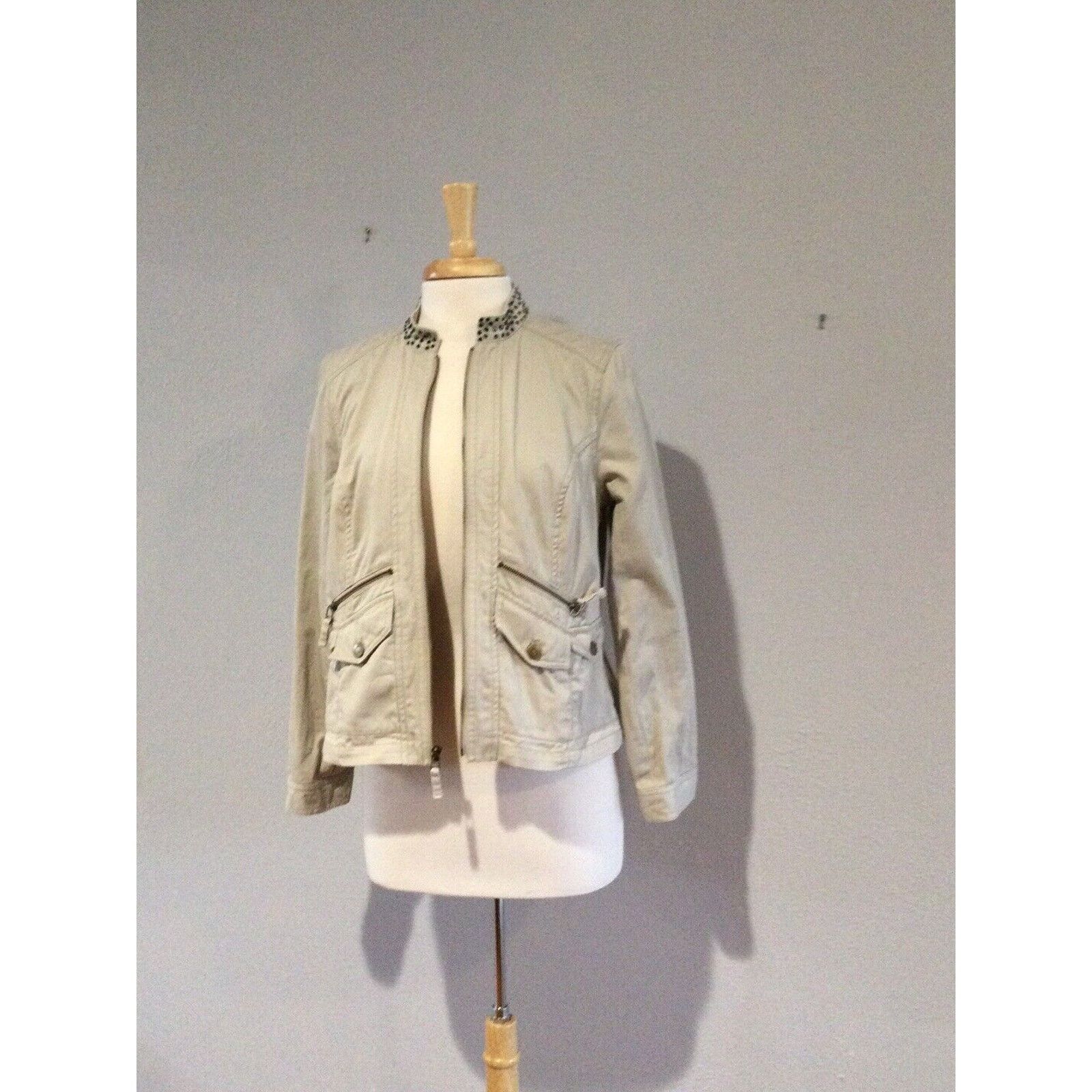 Chicos Chicos Tan Zip Front Rhinestone Collar Cotton Size 1/M Size M / US 6-8 / IT 42-44 - 5 Thumbnail